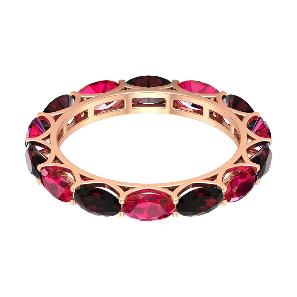 2.45 Ct Ruby & Garnet Eternity Ring - 14K Solid Gold July Birthstone Wedding Band for Women, Anniversary Gift for Wife, Floating Oval Gemstone Ring for Special Occasions & Everyday Elegance