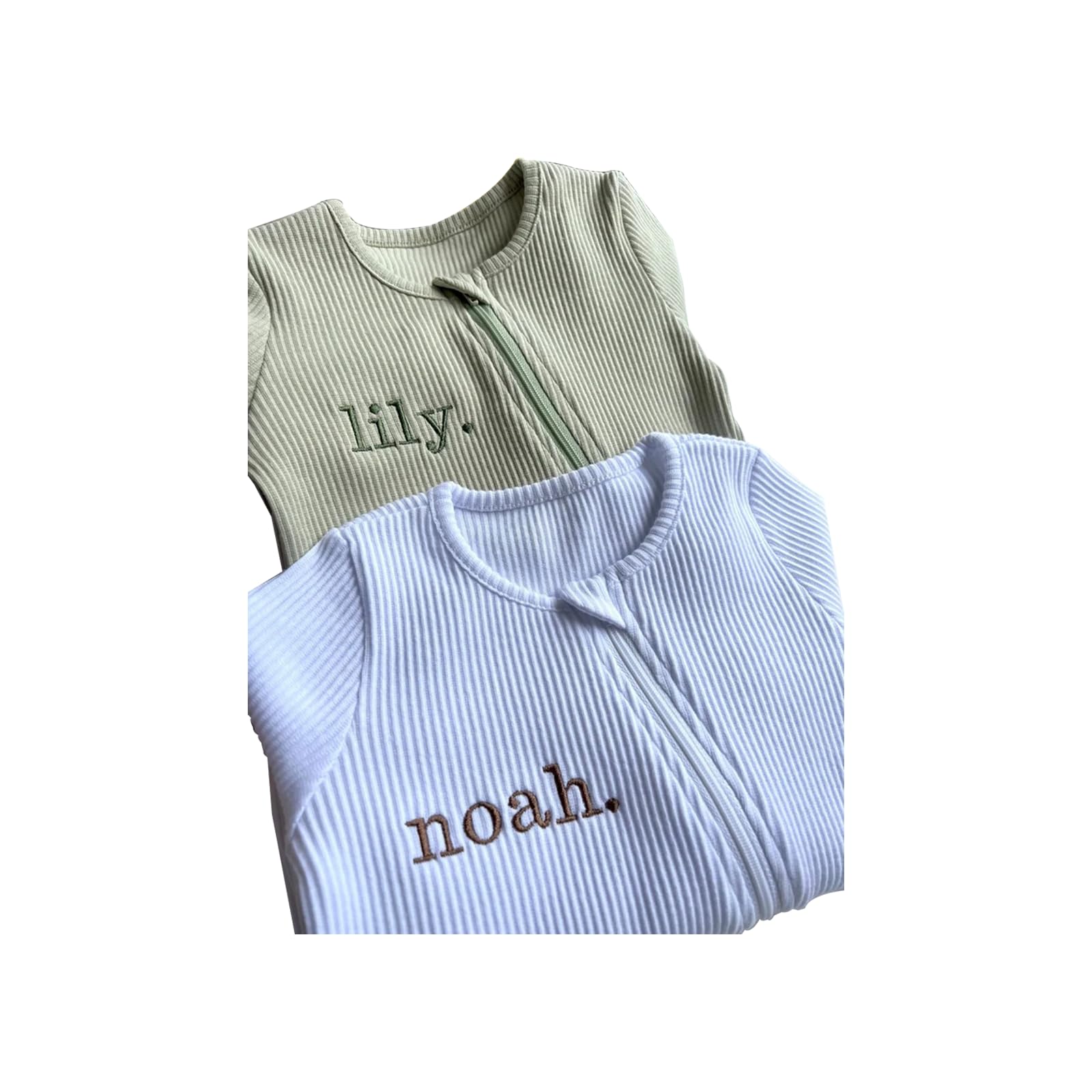 Personalized Baby Zip Bodysuits with Name or Initials - Embroidered All-Season White Sage Jacket for Newborns & Infants | Perfect for Gifts, Photo Shoots & Everyday Wear