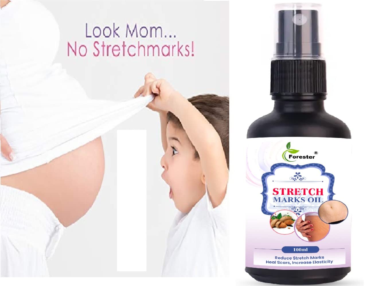 FORESTER Stretch Mark Removal Oil - 100ml Natural Body Care for Pregnancy & Postpartum Skin Hydration - Perfect for Moms & Weight Loss Journey