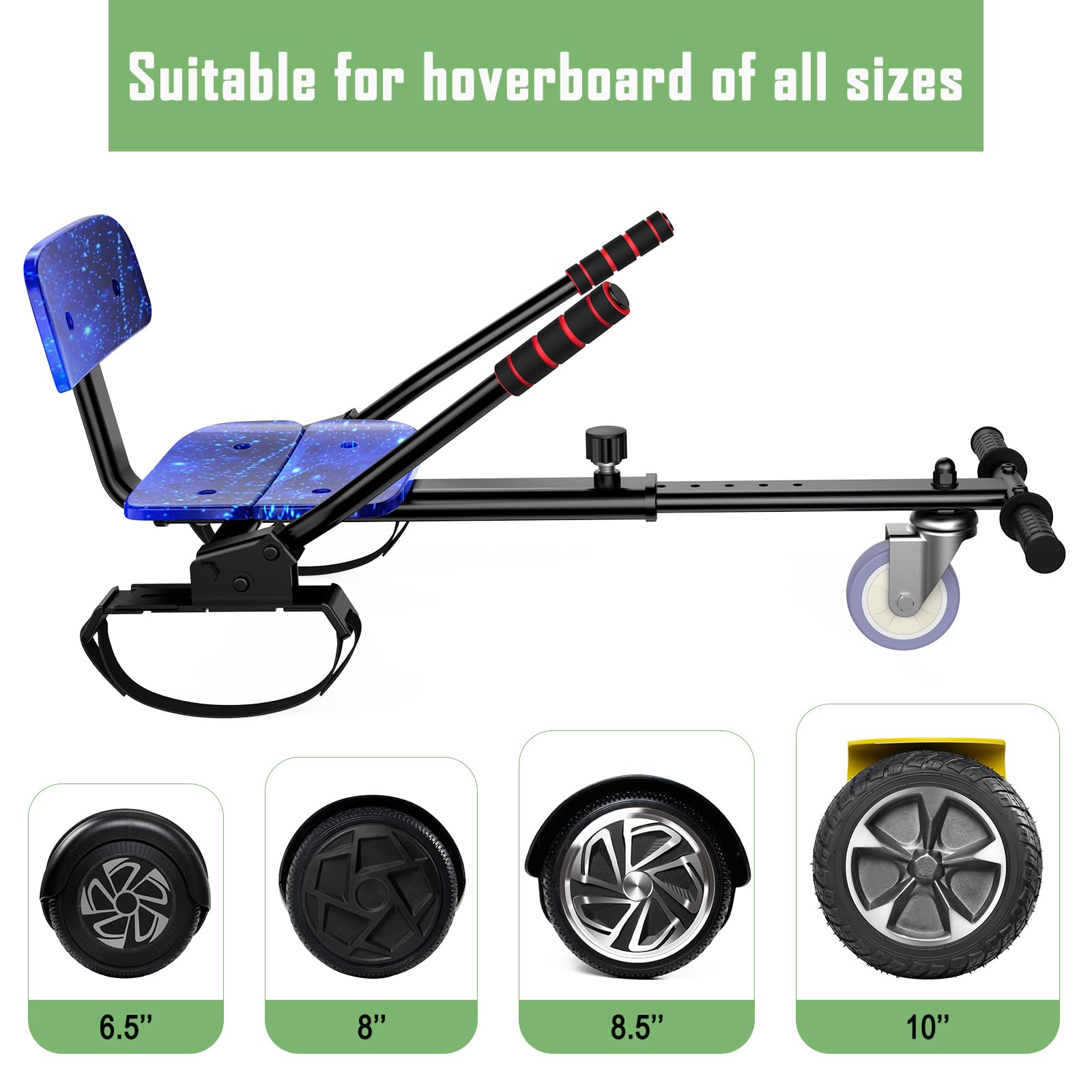 Kids & Adults Scooter Seat Attachment with Go Kart - Adjustable Height, LED Lights & Bluetooth Speaker - Perfect for Outdoor Fun, Commuting & Family Rides