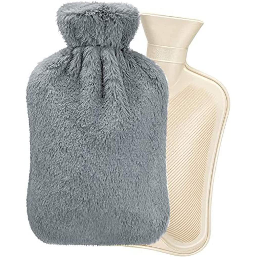 1800ml Rubber Hot Water Bottle with Plush Cover - Hand Warmer, Heating Pad, Thermos for Pain Relief & Warmth (Grey) - Perfect for Winter, Camping, and Cold Weather Comfort