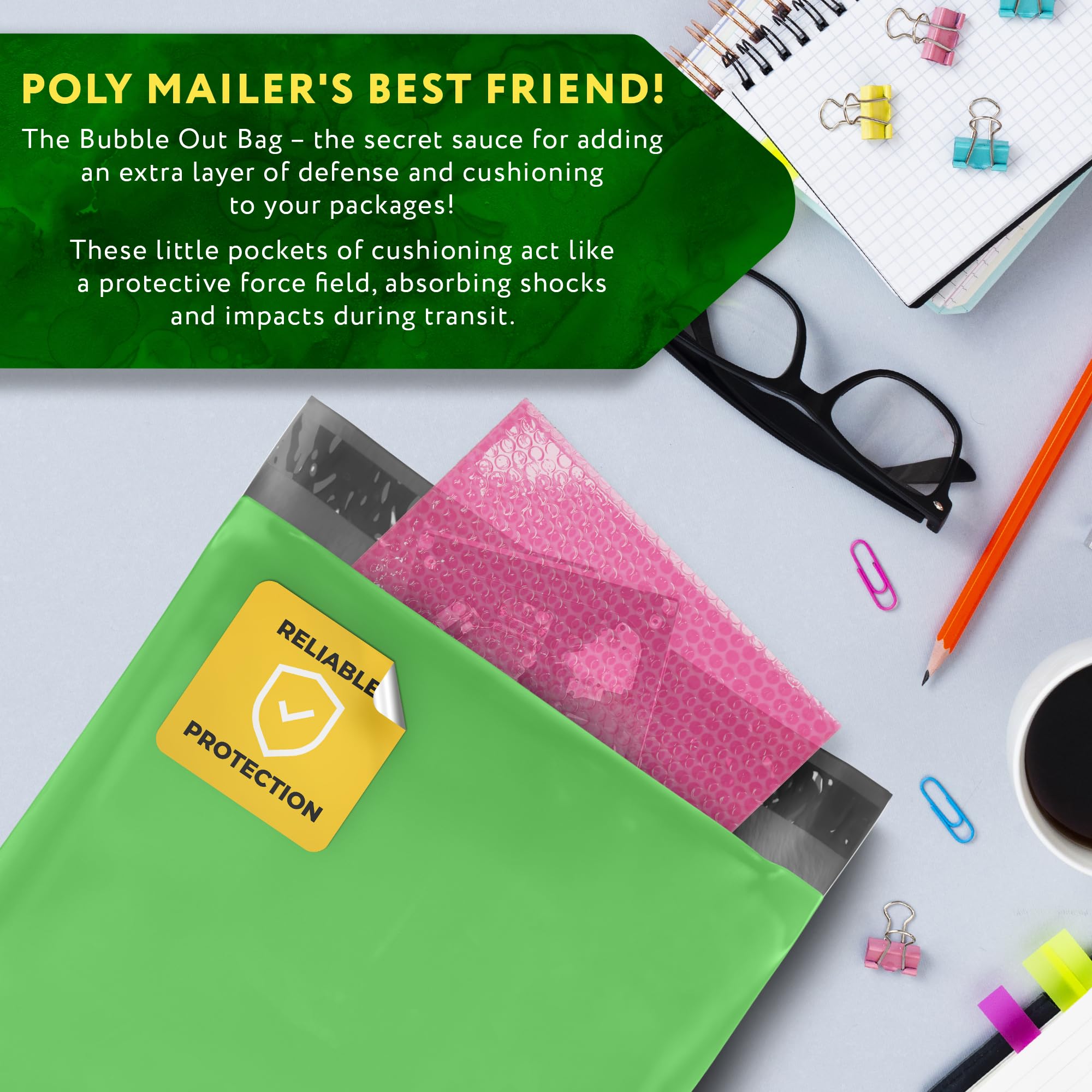 500 Pack 12x15.5 Inch Green Poly Mailers - 2 Mil Polyethylene Shipping Envelopes for Clothing | Self-Sealing Waterproof Mailing Bags | Perfect for Ecommerce, Online Stores & Small Business Shipping