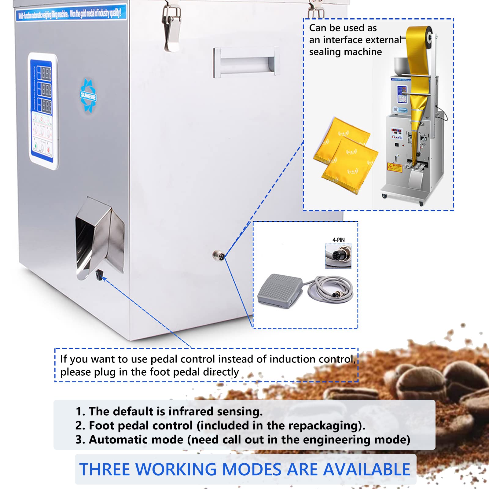 Automatic Powder Filling Machine for 1-200g (0.44 lb) - Multifunctional Particle Packaging Equipment for Spices, Coffee & Tea | Home & Commercial Use