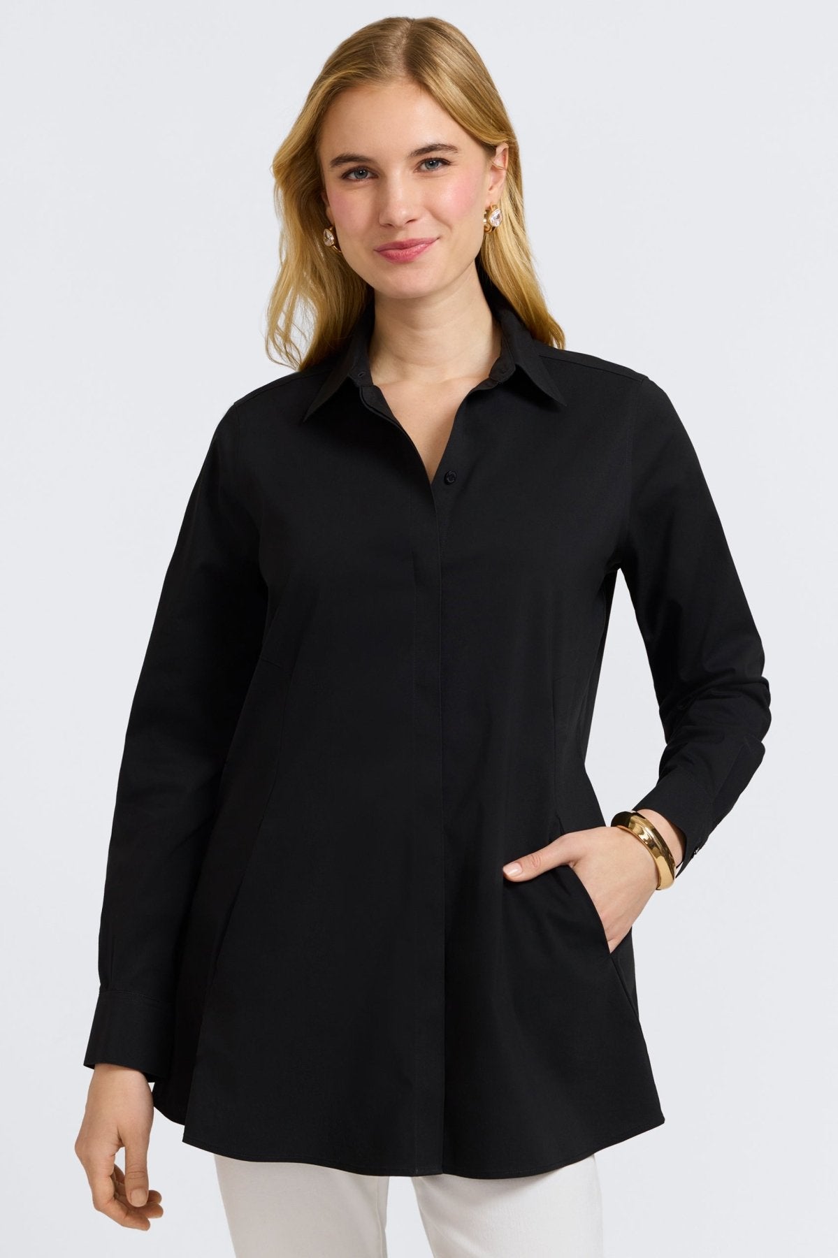 No Iron Stretch Long Sleeve Tunic for Women - Wrinkle-Free Comfort Shirt - Perfect for Office, Travel & Casual Wear