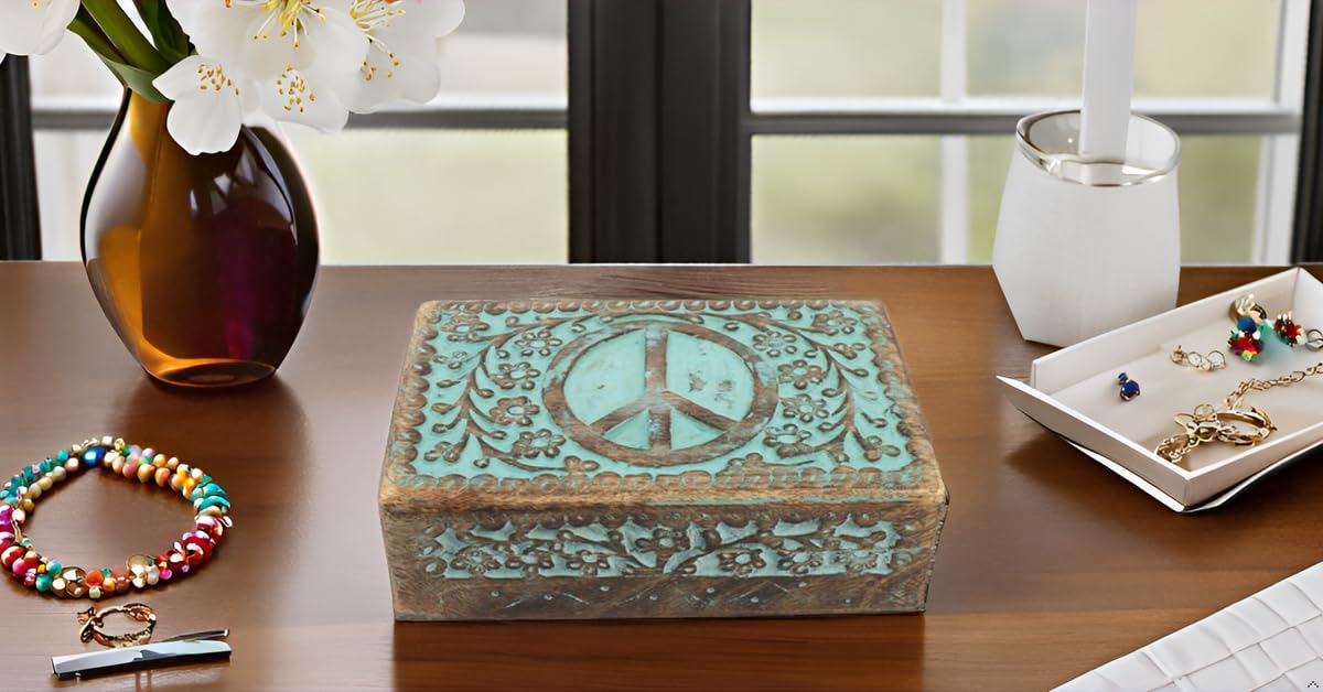 Handmade Wooden Jewelry Box Organizer - Blue Keepsake Storage Box for Women | Perfect Birthday, Anniversary & Housewarming Gift | Jewelry, Watch & Trinket Holder for Dresser, Vanity & Travel