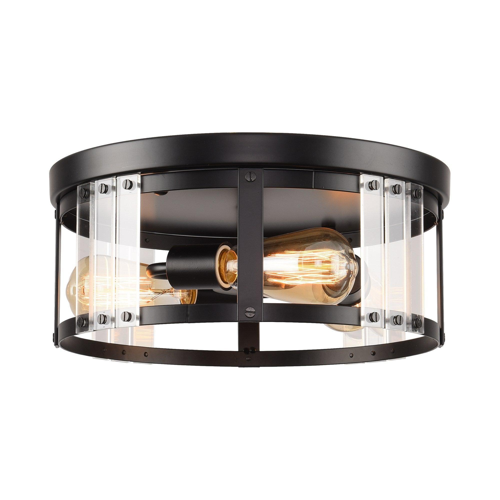 Black 3-Light Farmhouse Flush Mount Ceiling Light Fixture - Rustic Vintage Style for Kitchen, Dining Room & Bedroom Lighting