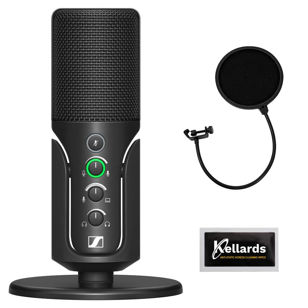 Premium Sennheiser Profile USB Condenser Microphone Kit with Adjustable Desktop Stand, Pop Filter & 5 Cleaning Wipes - Perfect for Podcasting, Streaming, Gaming & Home Studio Recording