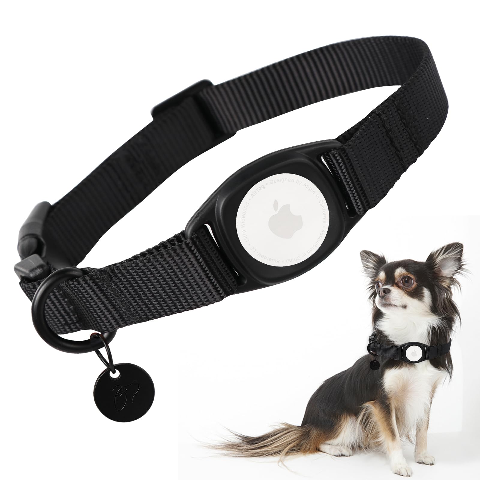 **Apple AirTag Dog Collar for Large Dogs - Nylon GPS Pet Collar with Durable Snap Buckle, 11 Colors (Black) - Compatible with iPhone, Perfect for Small/Medium Male & Female Dogs - Ideal for Outdoor Adventures & Daily Walks**