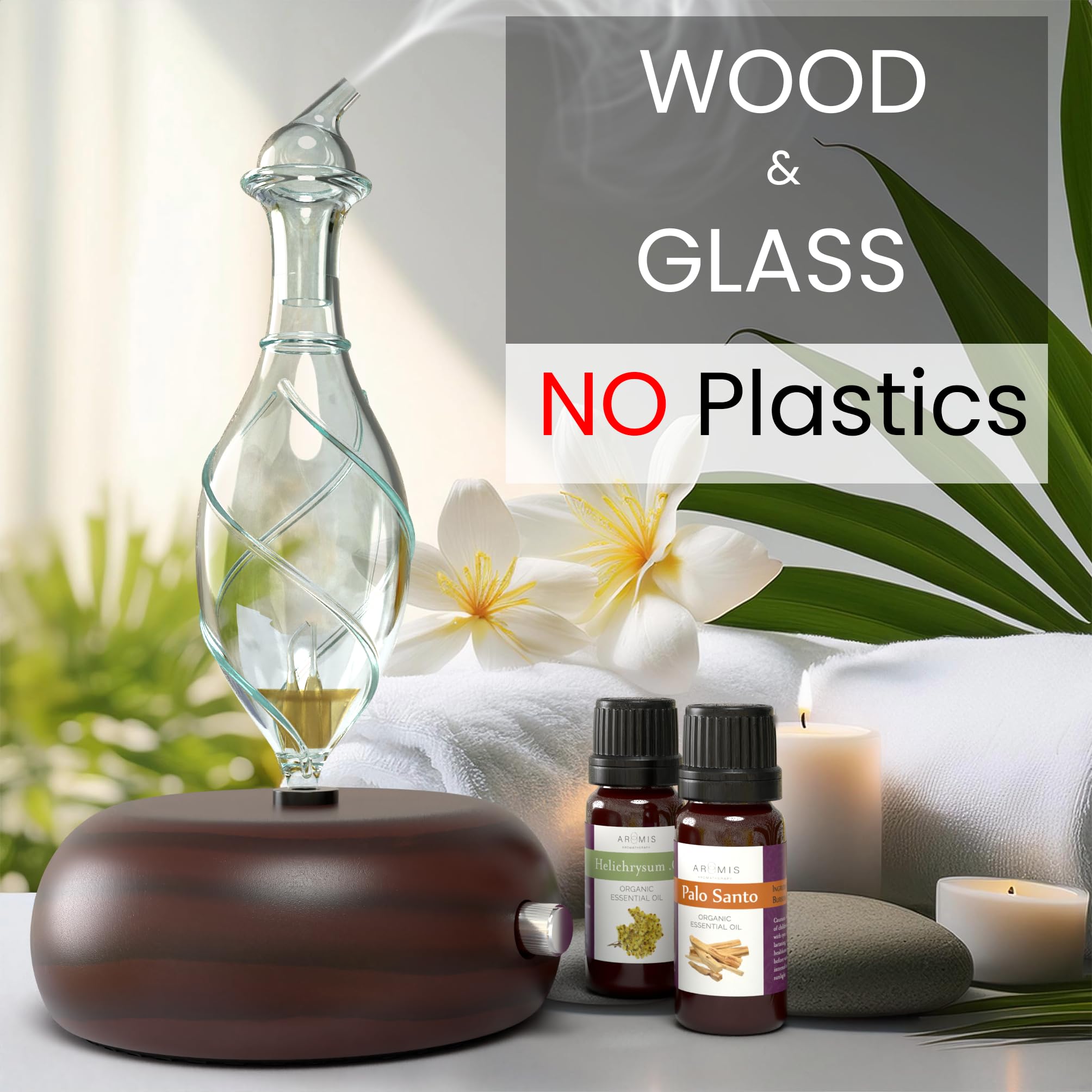 Premium Wood & Glass Essential Oil Diffuser - Orbis Nox Vitis Waterless Nebulizer for Aromatherapy - No Heat, No Plastic, Professional Grade for Home, Office & Spa Relaxation