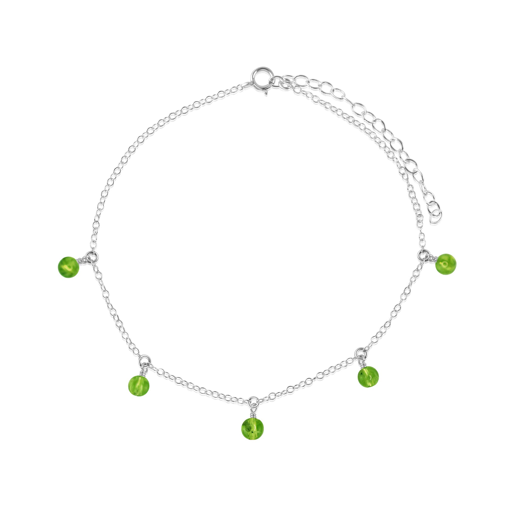 Luna Tide Peridot Bead Drop Anklet in Sterling Silver - Elegant Ankle Bracelet for Women, Boho Beach Jewelry, Perfect for Summer Vacations & Wedding Accessories