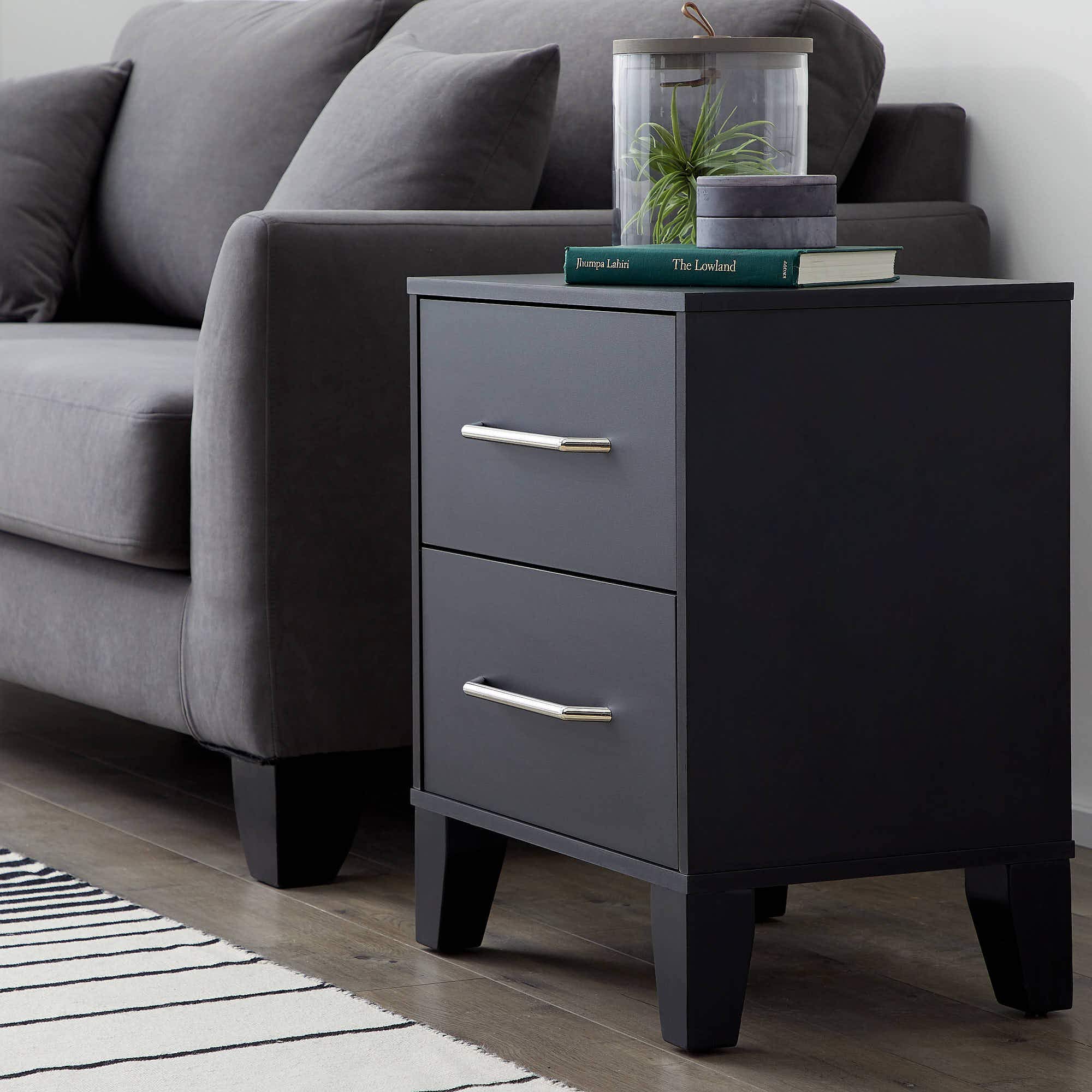 Modern Black Two-Drawer Dresser for Bedroom - Easy Assembly Wooden Chest of Drawers - Perfect for Small Spaces & Closet Organization
