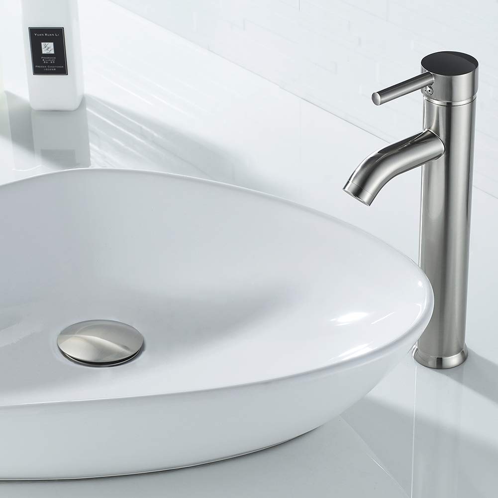 Brushed Nickel Bathroom Sink Drain Without Overflow - Pop Up Drain Stopper for Vessel Sink & Lavatory Vanity - Perfect for Modern Bathroom Renovations and Home Upgrades