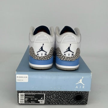 Original Air Jordan 3 Retro UNC Men's Basketball Shoes Size 8.5 (CT8532-104) - Classic Blue & White Sneakers for Casual Wear, Sports & Street Fashion