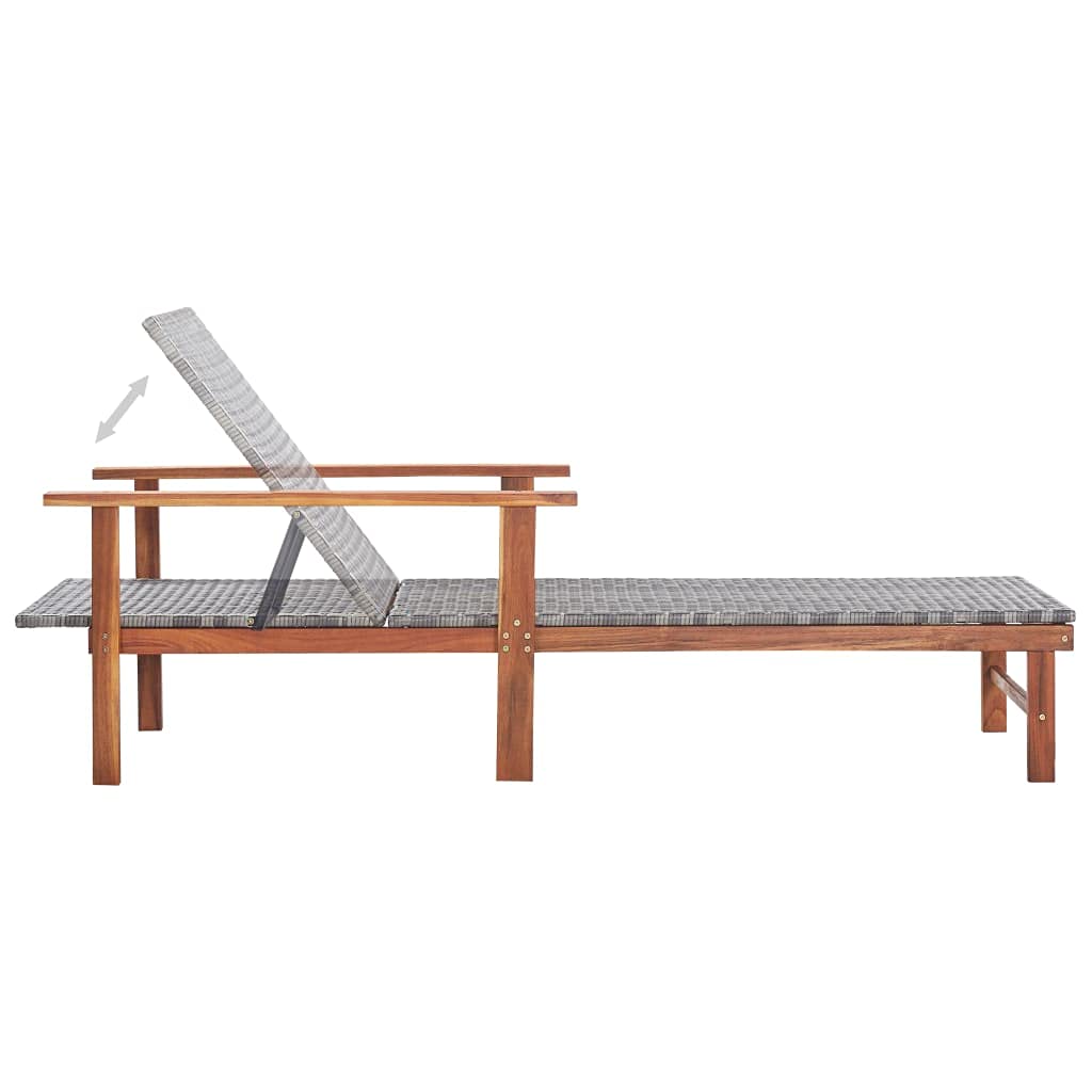 Premium Sun Lounger Chair - Outdoor Patio Furniture with Poly Rattan & Acacia Wood Frame - Perfect for Beach, Garden, Backyard & Poolside Relaxation (Gray)