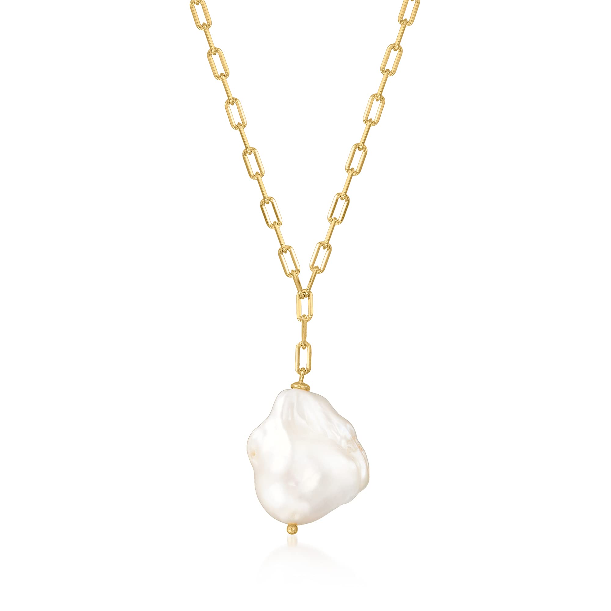 Ross-Simons 13-18mm Cultured Baroque Pearl Paper Clip Link Necklace - 18kt Gold Over Sterling Silver - Elegant Jewelry for Women, Bridal Party, Anniversary Gifts & Special Occasions