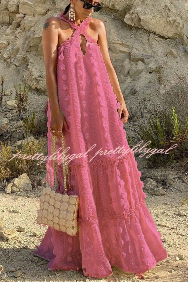 Sweet By The Sea Floral Halter Maxi Dress - Boho Beach Wedding, Summer Vacation & Tropical Party Outfit