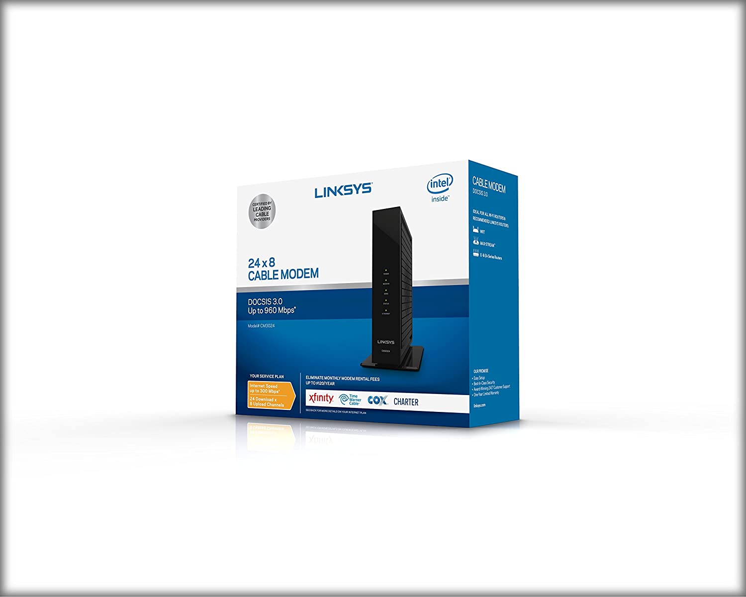 Linksys CM3024 High Speed DOCSIS 3.0 24x8 Cable Modem - Certified for Comcast Xfinity, Spectrum, Cox & More (Modem Only) - Perfect for Home & Office Internet Setup