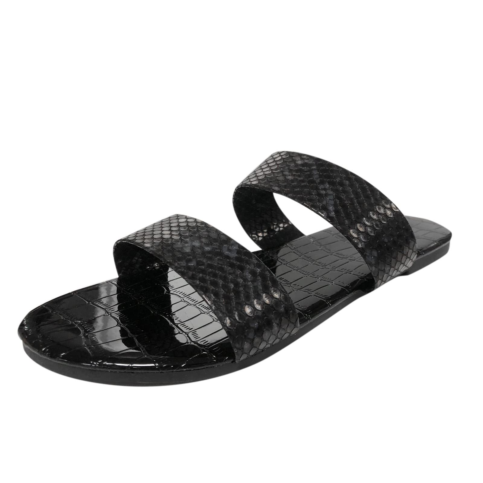 Women's Leather Sandals with Diamond Shoe Laces - Black Heels & Brown Sandals for Summer Outfits, Beach Vacations, and Casual Wear