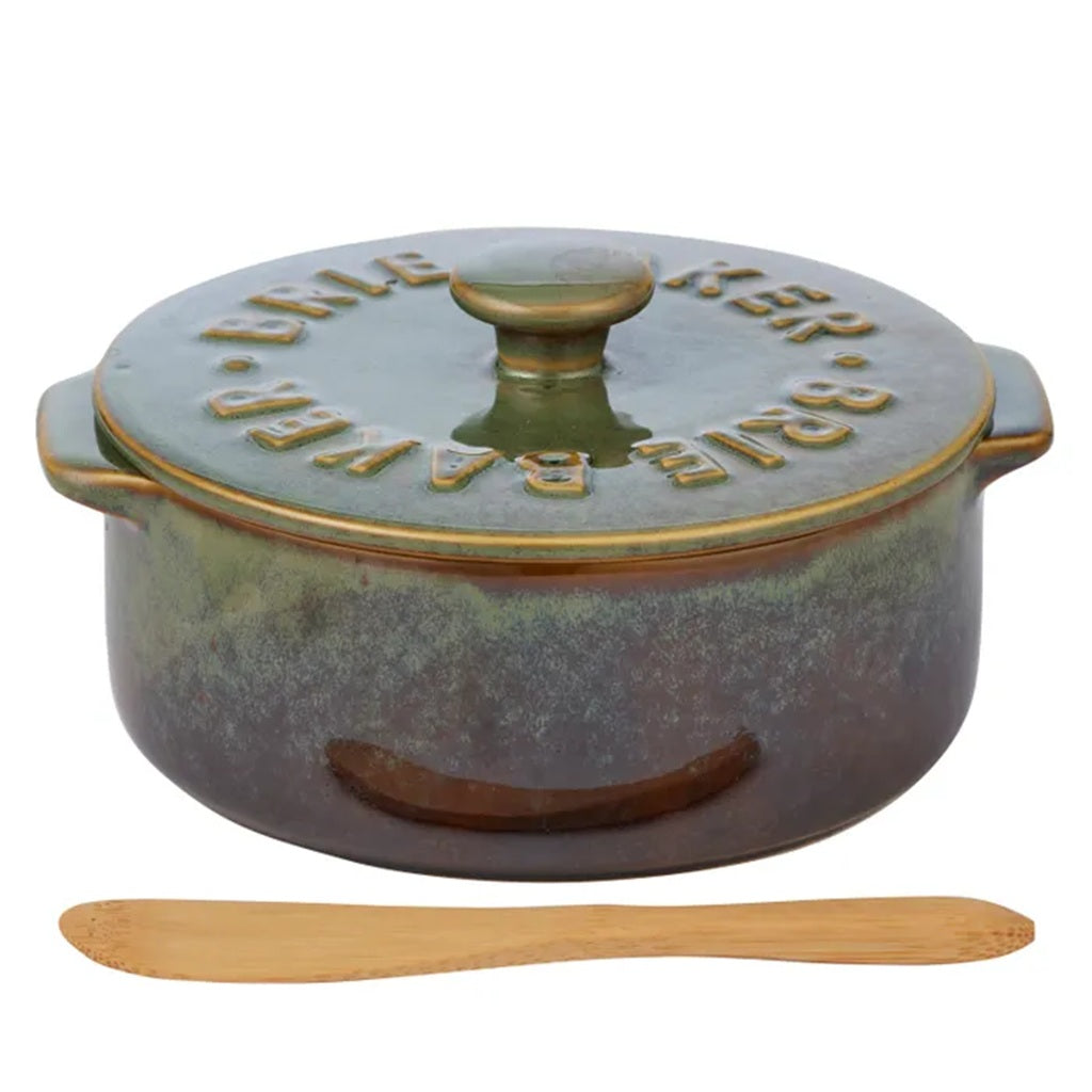 Coast to Coast Loire Ceramic Brie Baker 13.5x16x7.5cm Olive Green with Spatula - Perfect for Baking, Serving & Entertaining
