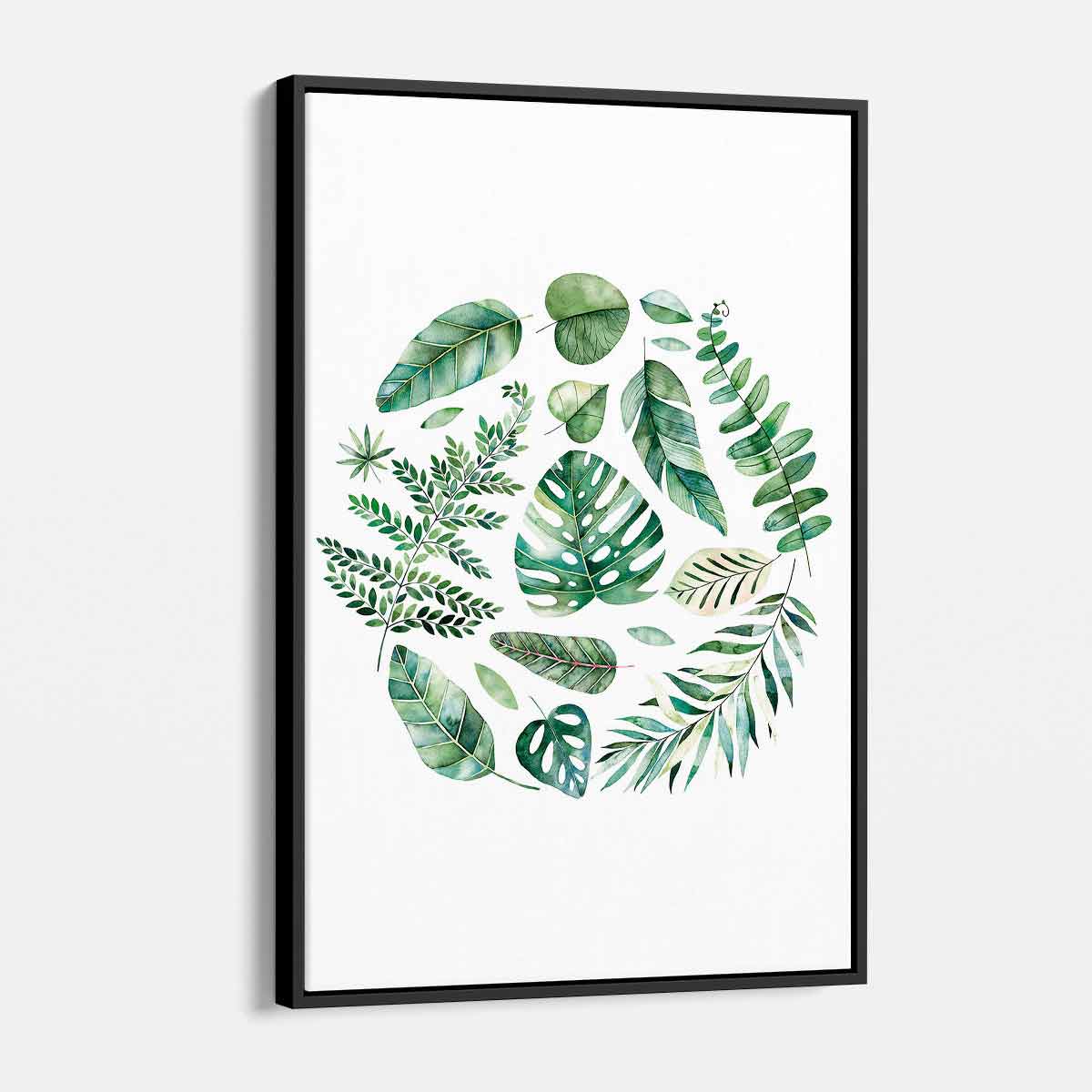 Green Watercolor Leaves Wall Art Canvas Print - Nature Inspired Home Decor for Living Room, Bedroom & Office