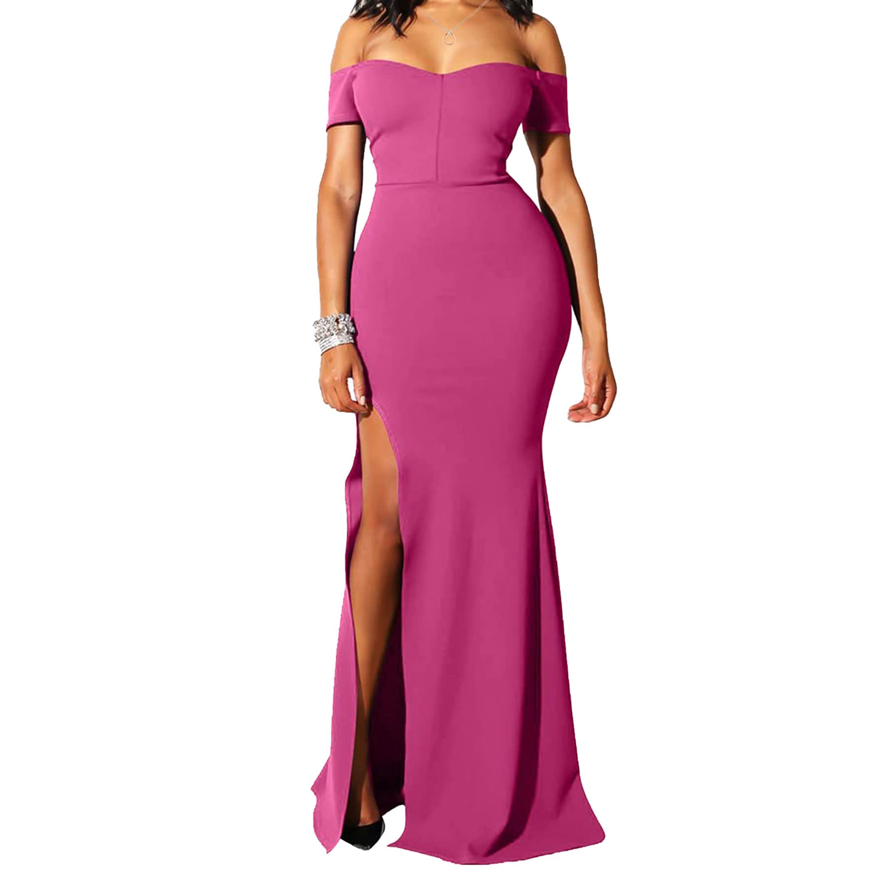 Sexy Off Shoulder Long Dress for Women - High Slit Formal Evening Gown for Party, Prom & Special Occasions | Elegant Night Out & Cocktail Dress
