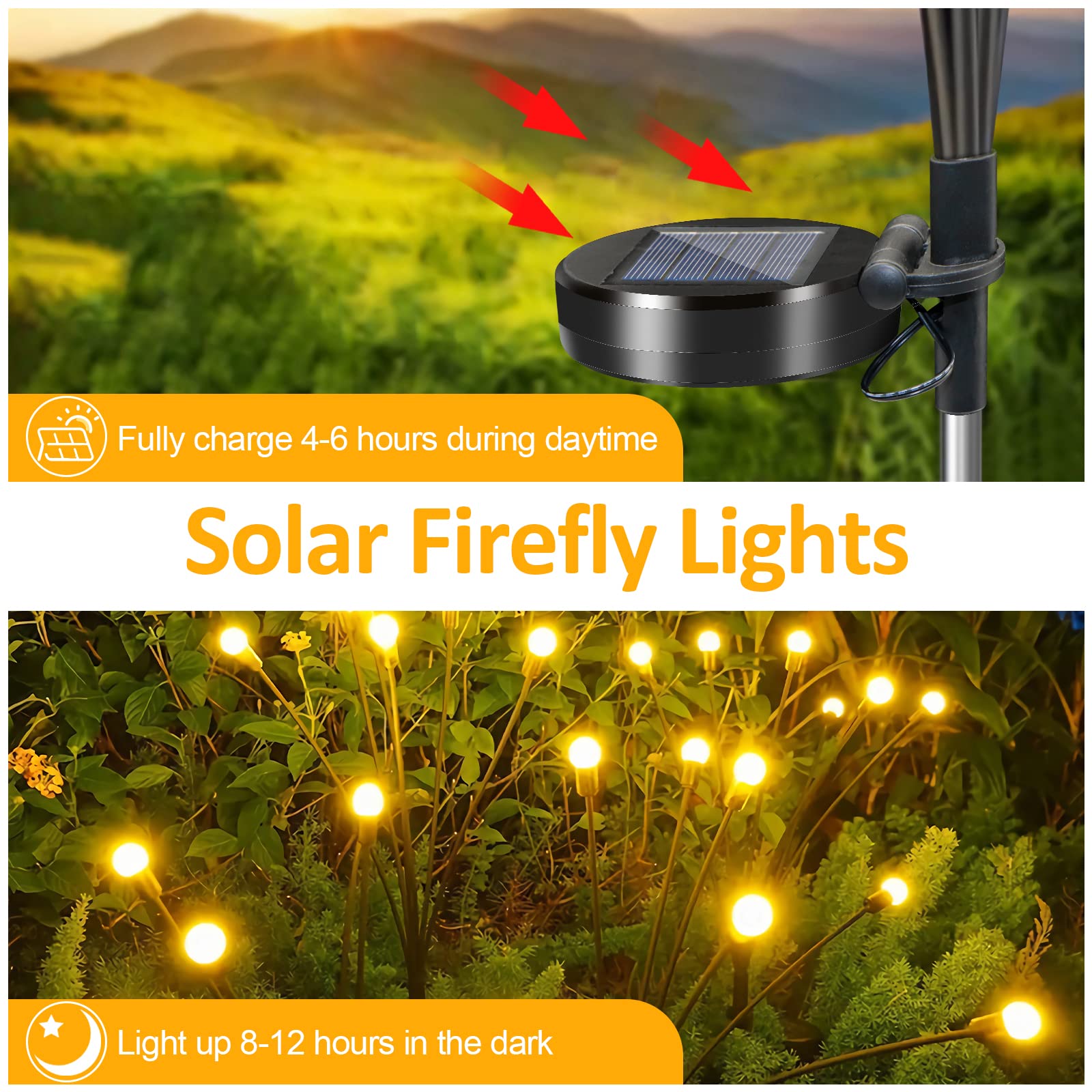 24 LED Solar Garden Lights - 2 Pack Upgraded Waterproof Outdoor Solar Firefly Lights with Swaying Wind Dance Effect for Yard, Patio, Pathway Decoration | Perfect for Landscape Lighting, Backyard Ambiance & Evening Outdoor Parties