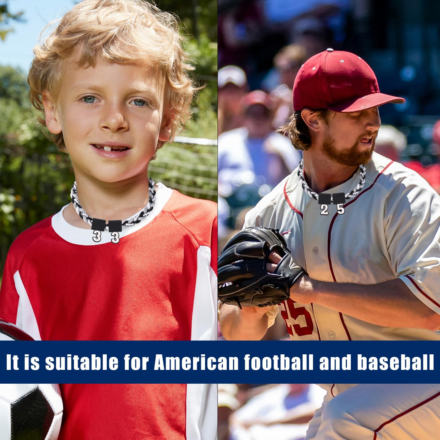 Baseball Number Pendant 0-9 - Silicone Sports Fan Necklace for Men & Women - Perfect for Baseball Games, Team Spirit & Tornado Braided Rope Jewelry