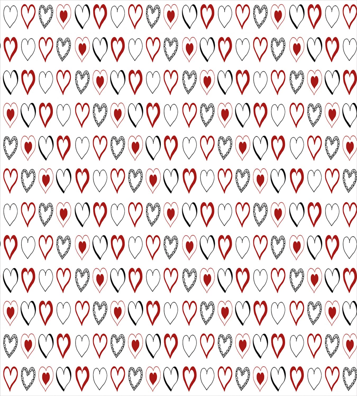 Ambesonne Love Duvet Cover Set - Hand Drawn Doodle Hearts Valentine's Day Bedding, 2-Piece Cal King Size with 4 Pillowcases, Ruby Black White Modern Hipster Pattern | Perfect for Romantic Bedrooms, Couples Gift & Boho Chic Home Decor