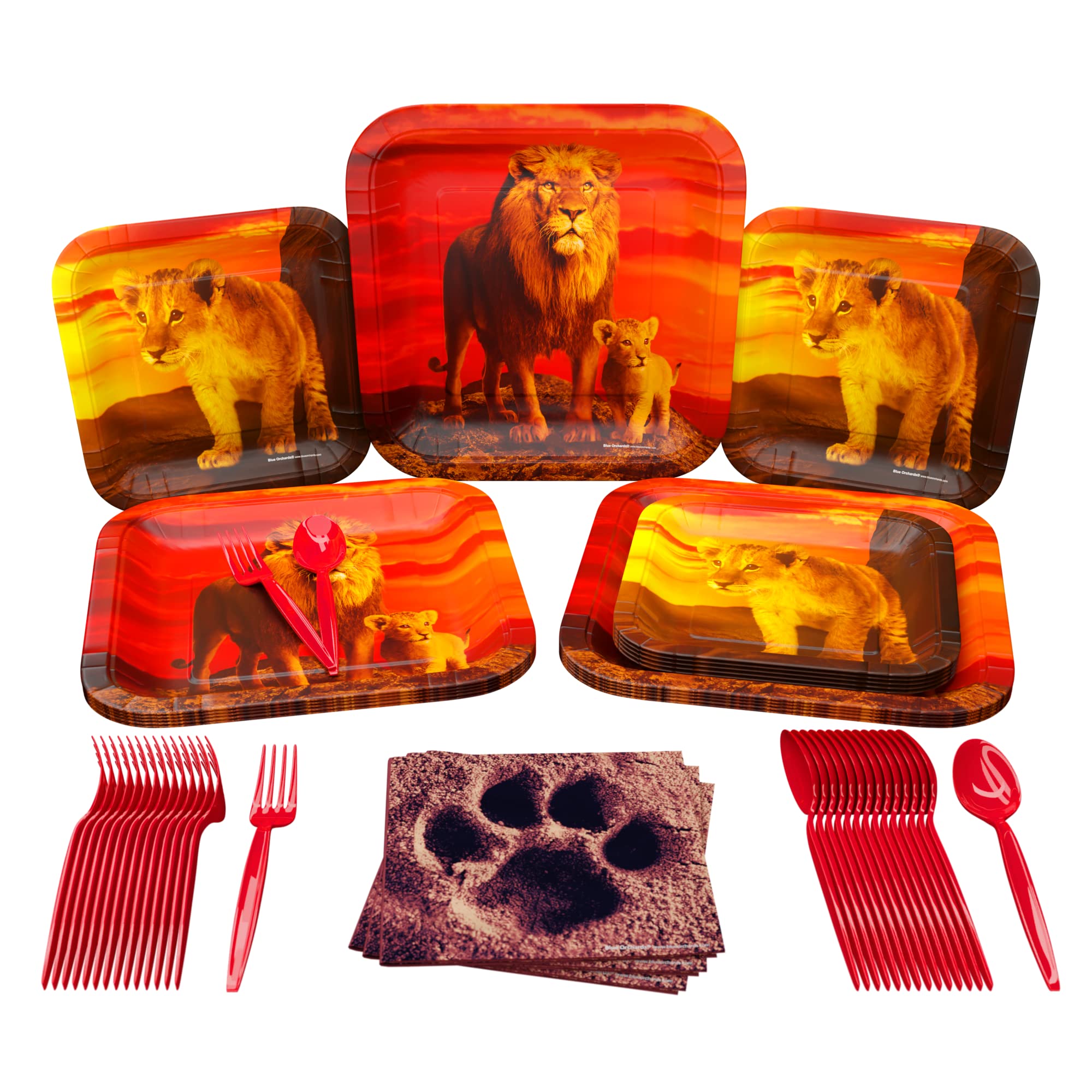Lion Party Supplies Pack (100 Pieces for 16 Guests) - Safari Birthday Decorations, King of the Jungle Party Decor, Lion Theme Party Supplies, Blue Orchards - Perfect for Baby Showers, Kids Birthdays & Jungle Themed Events