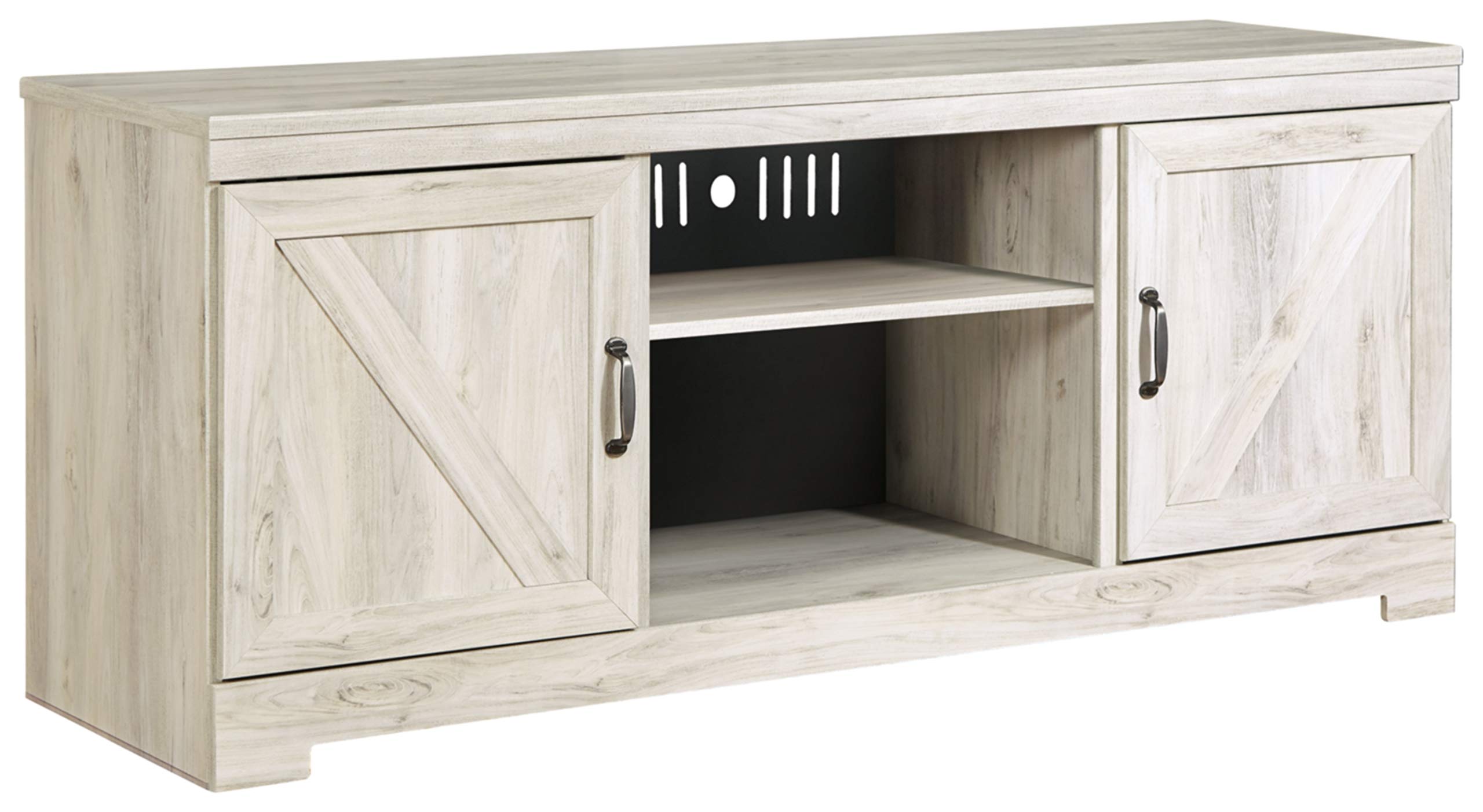 Ashley Bellaby Farmhouse TV Stand with Fireplace - Rustic Whitewash Finish for TVs up to 60