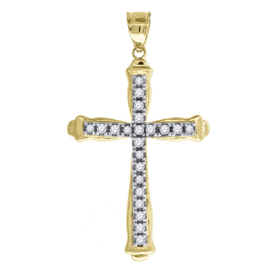 10K Two-Tone Gold Men's & Women's Cubic Zirconia CZ Cross Pendant Necklace - 39.3x22.80mm Religious Jewelry Gift for Christmas, Baptism & Everyday Wear
