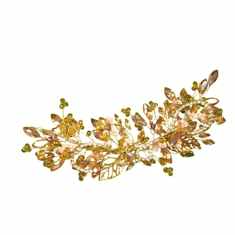 Handmade Crystal & Pearl Gold Leaf Bridal Hairpiece - Rhinestone Wedding Hair Accessories for Bride & Bridesmaids | Perfect for Wedding Reception & Special Occasions (Gold)