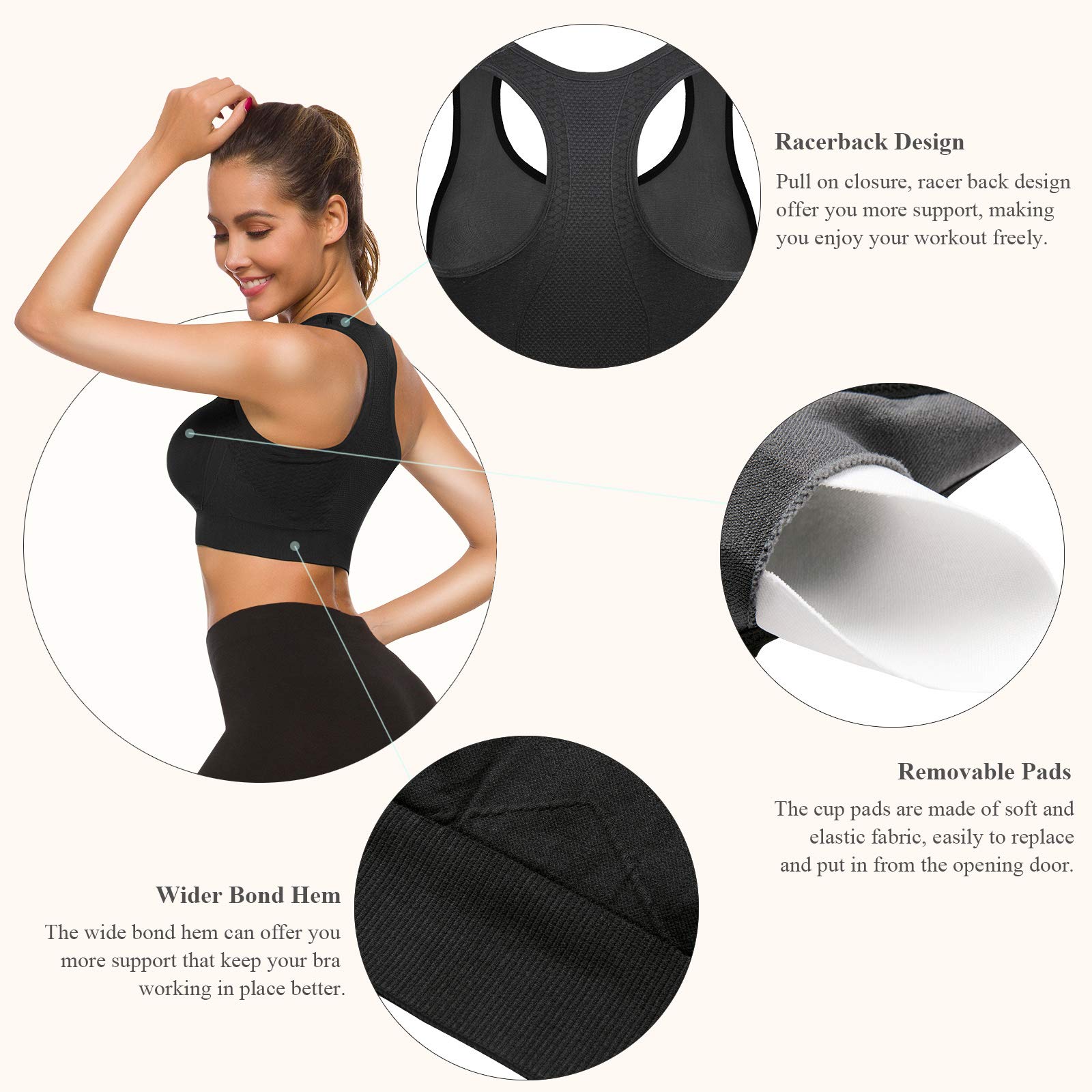 TOBWIZU Women's Medium Support Sports Bra with Pocket - Yoga, Gym & Workout Activewear for Running, Fitness & Daily Wear