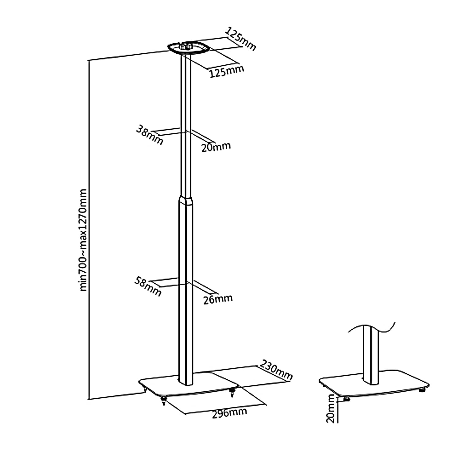 Maclean MC-896 Adjustable Speaker Stand (70-127cm) for Sonos One & One SL - Cable Management System - Perfect for Home Theater, Gaming & Music Listening