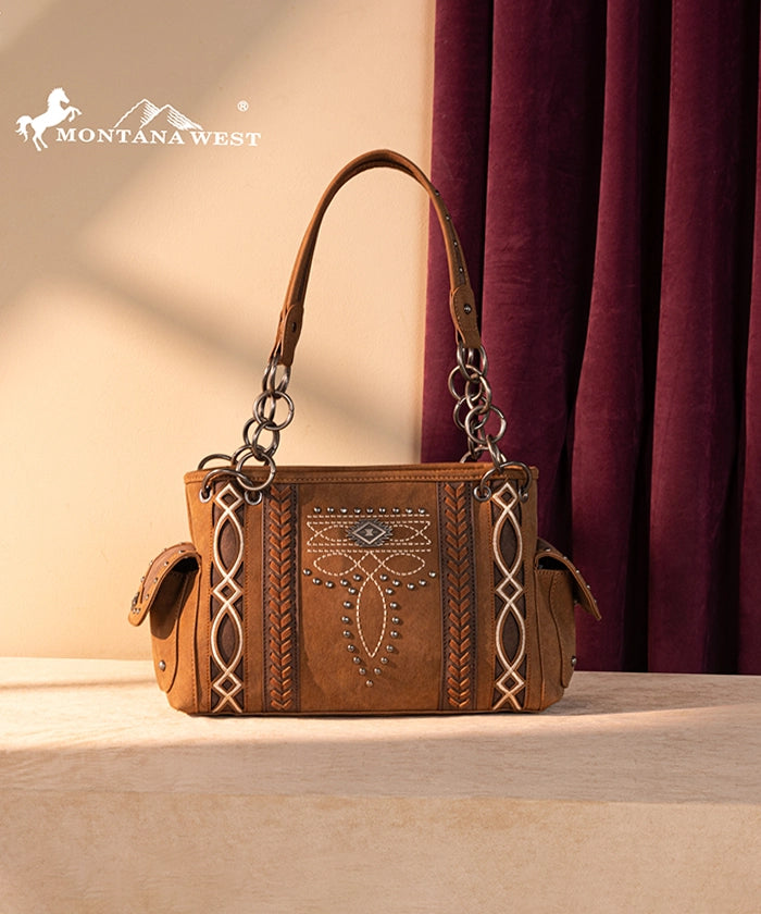 Montana West Southwestern Diamond Cross Stitch Concealed Carry Satchel Purse for Women - Stylish Leather Handbag with Hidden Gun Pocket for Everyday Carry & Outdoor Adventures