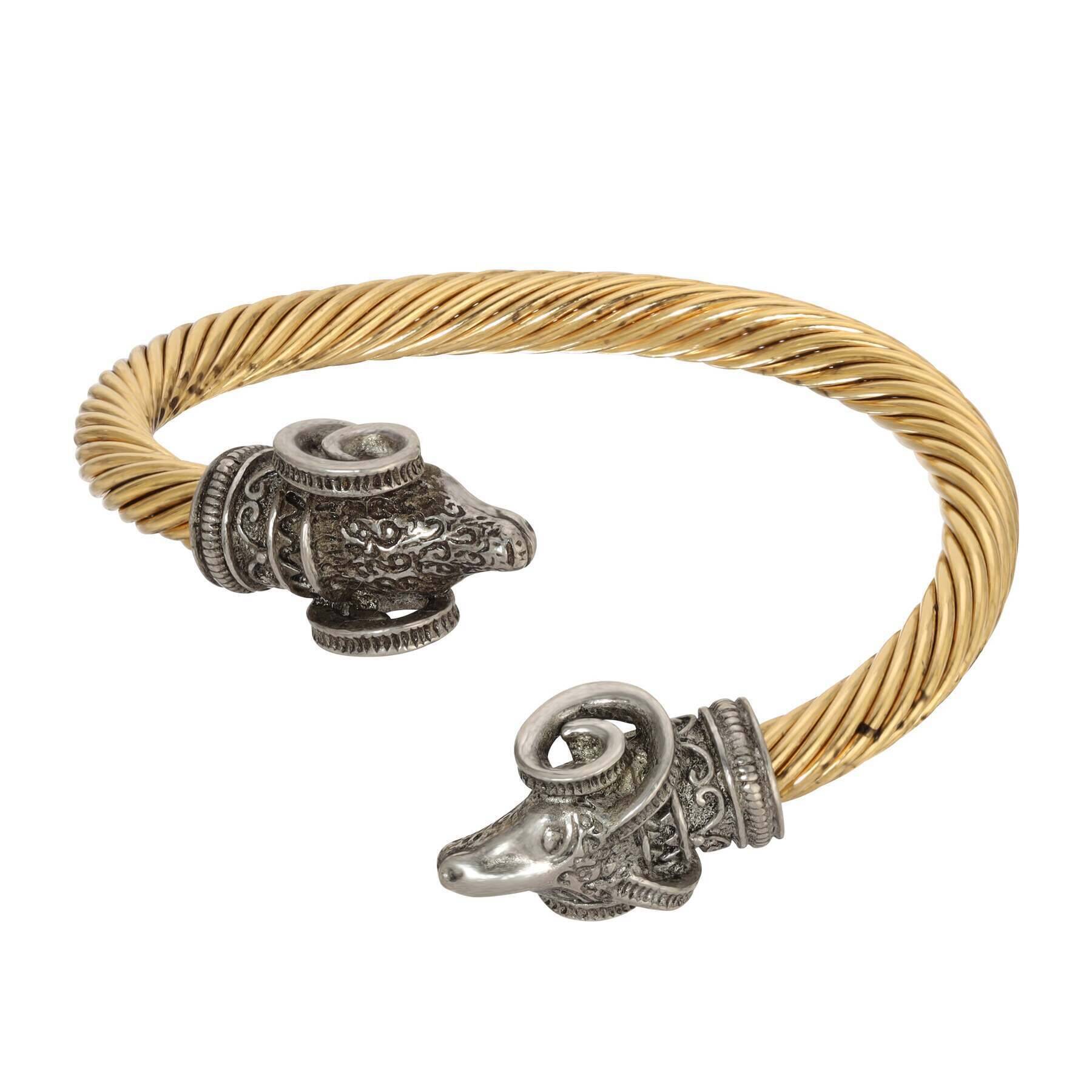 1928 Jewelry Amun Rams Head Open Bangle Cuff Bracelet - Vintage Egyptian Style Arm Jewelry for Women - Perfect for Boho Fashion, Festival Outfits & Gift Giving