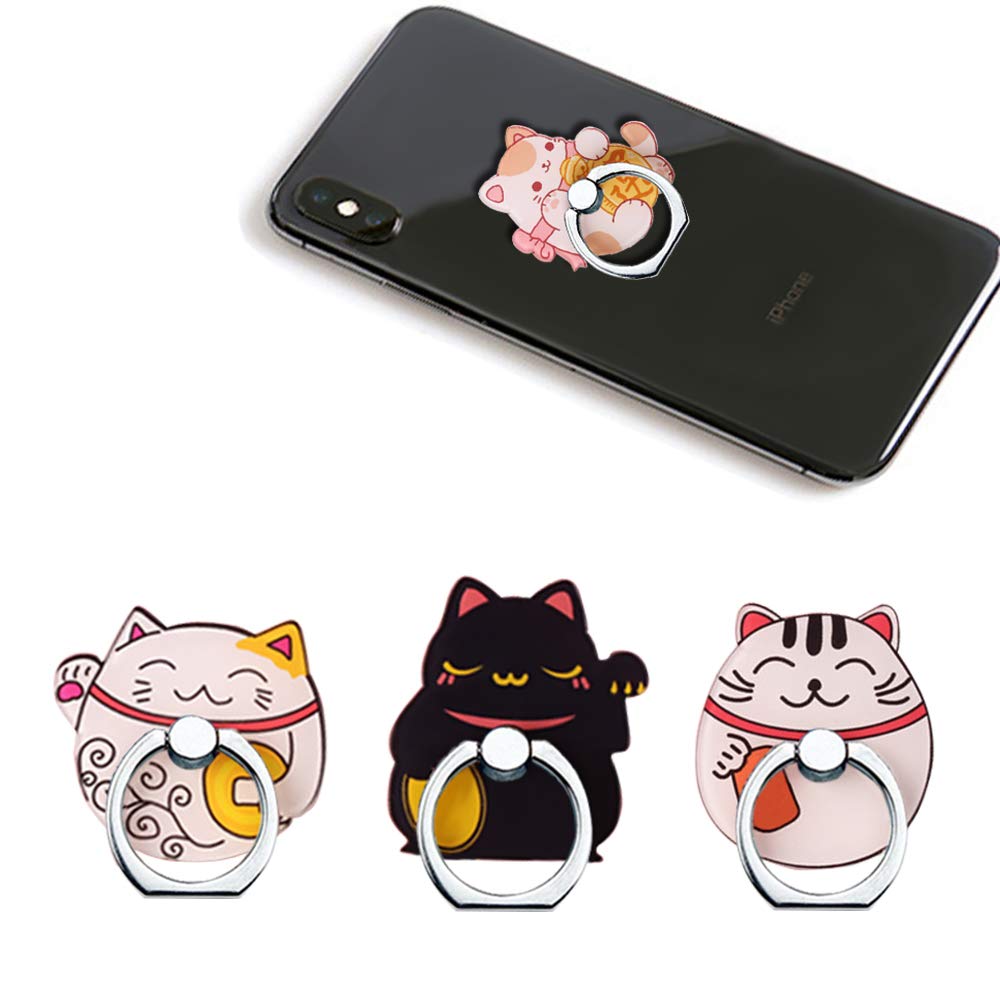 360° Rotating Phone Ring Holder Stand - 4 Pack Lucky Cat Phone Grip for Smartphones & Tablets - Perfect for Hands-Free Viewing, Selfies, and Secure Grip While Commuting