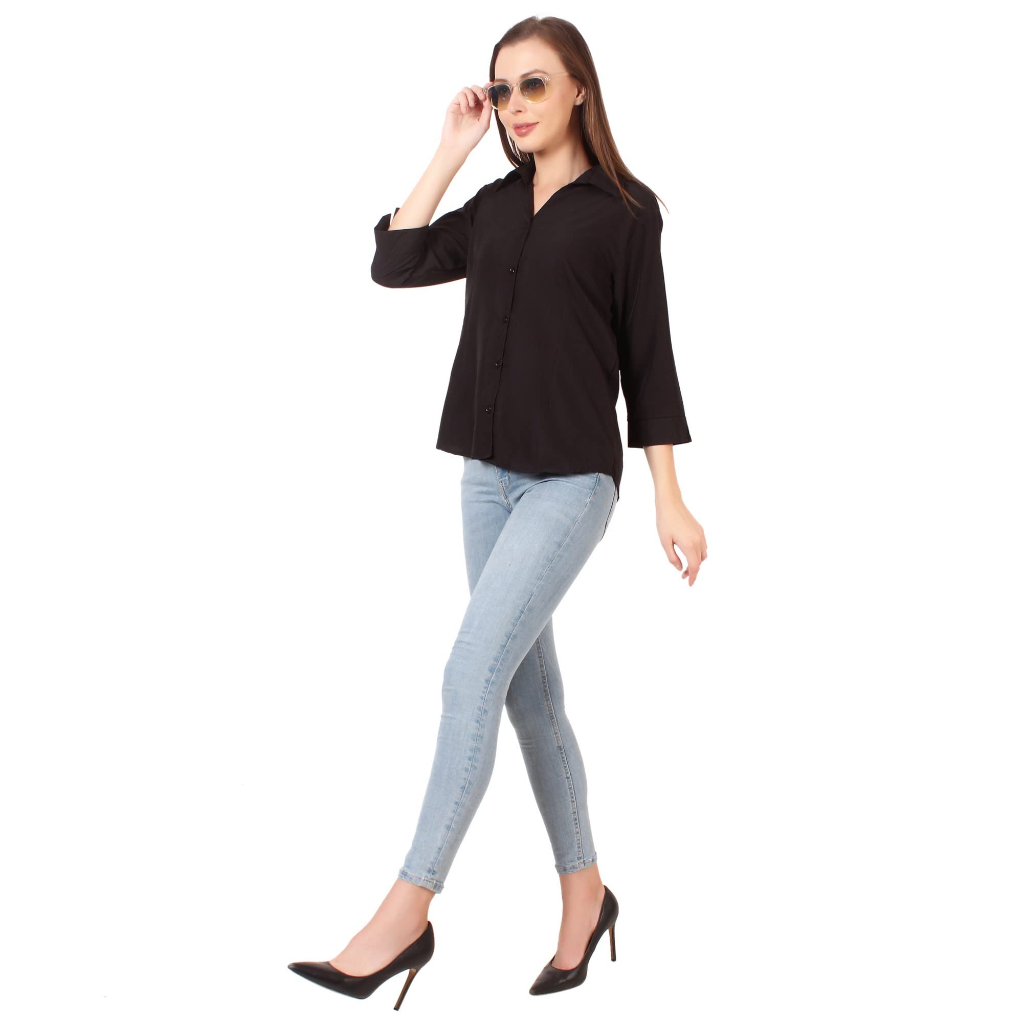 Hunoor Women's 3/4 Sleeve Formal Blouse for Office & Special Occasions | Elegant Workwear & Party Shirt for Ladies & Teens