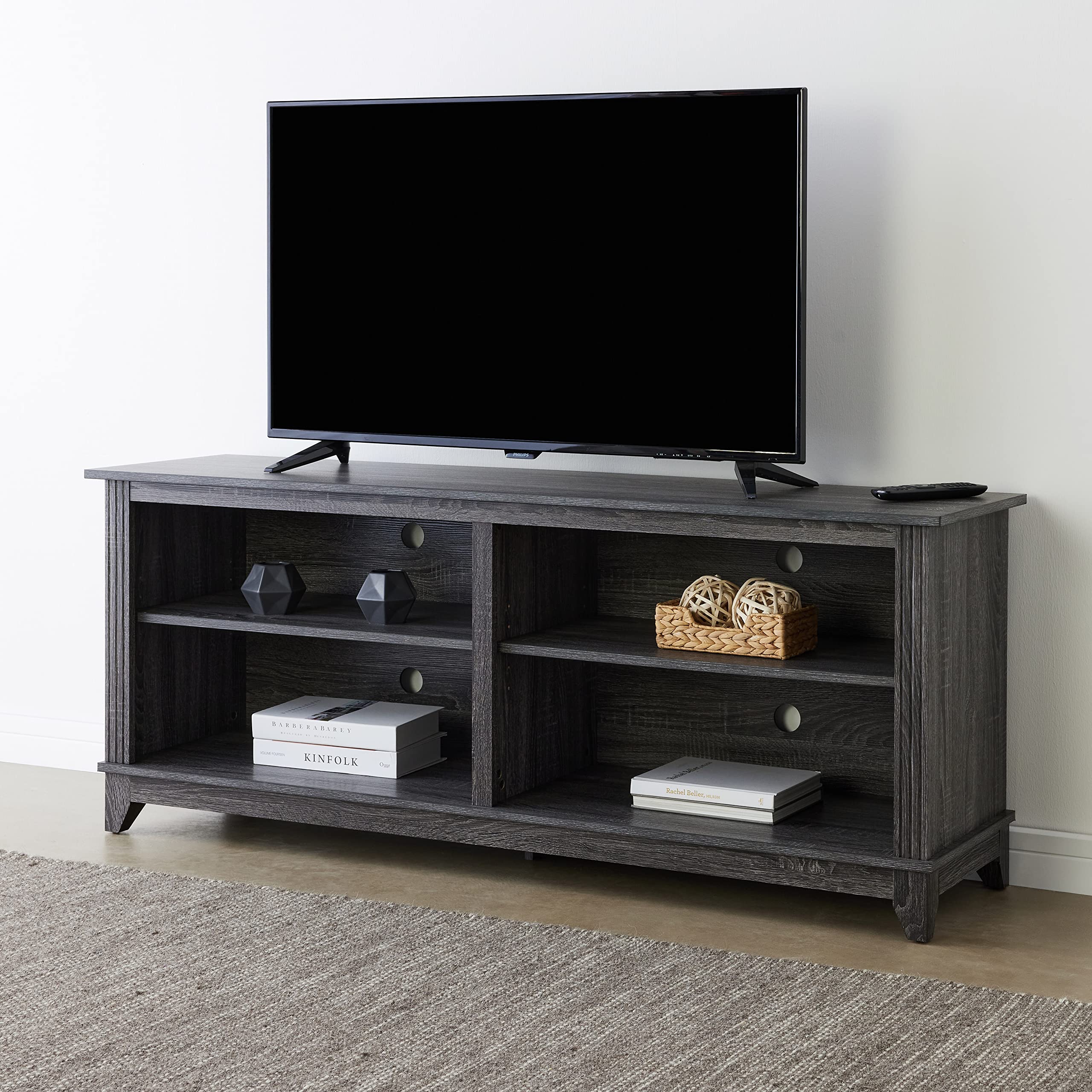 ROCKPOINT 58 Inch TV Stand for TVs up to 65 Inches - Modern Media Console with 4 Open Shelves, Living Room Entertainment Center & Storage Cabinet (Charcoal) - Perfect for Home Theater Setup & Living Room Organization