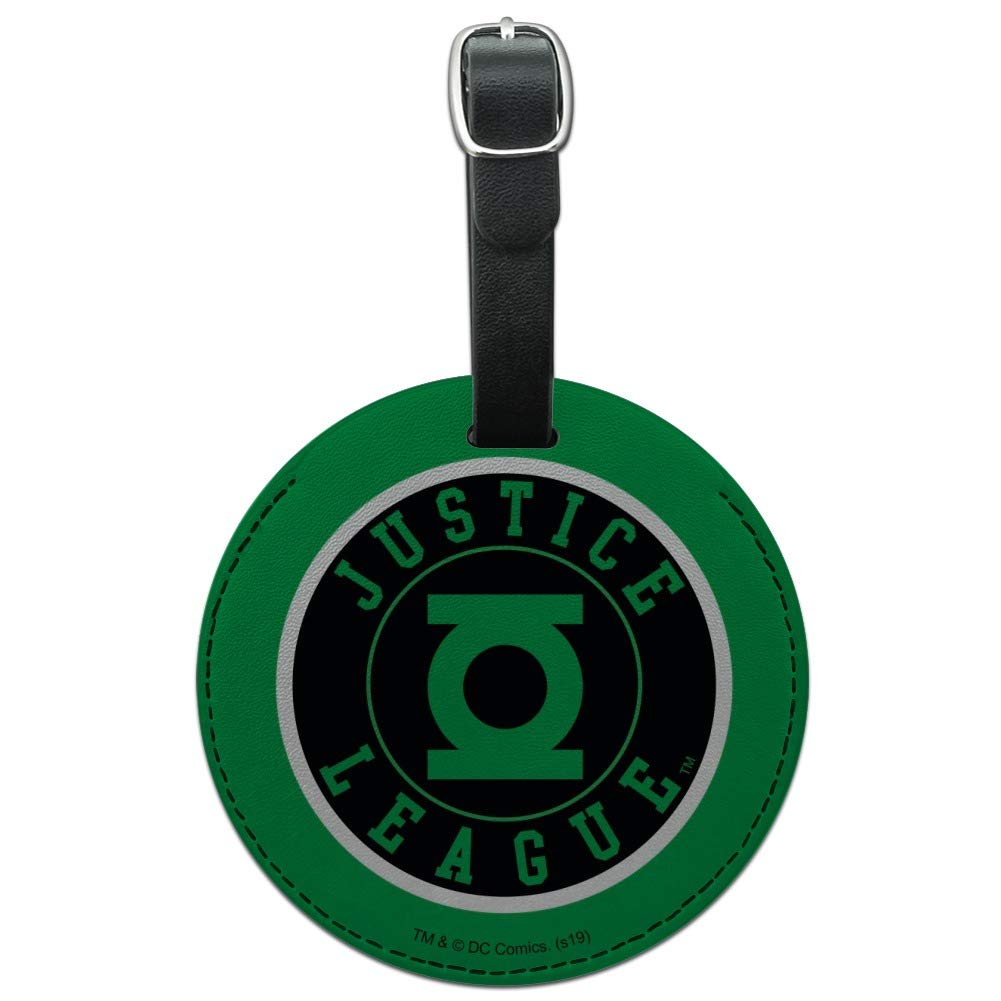 Justice League Green Lantern Logo Round Leather Luggage Tag - Superhero Themed ID Card Holder for Travel Bags, Suitcases & Backpacks - Perfect for DC Comics Fans & Cosplay Accessories