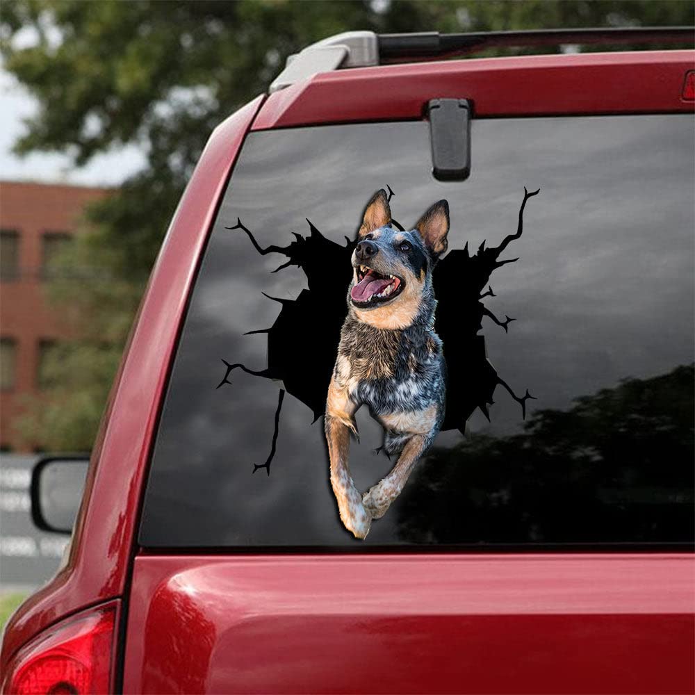 Australian Cattle Dog Cracked Glass Car Sticker - Premium Vinyl Decal for Windows & Bumpers - Perfect Gift for Dog Lovers & Pet Moms - Durable Car Decoration for Trucks, SUVs & Vehicles