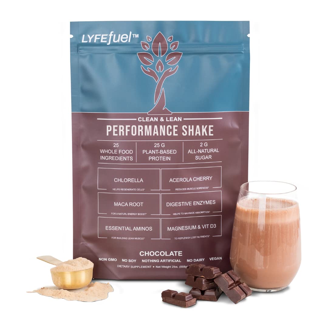 LyfeFuel Vegan Protein Shake - Plant-Based Protein Powder with BCAA, Greens & Superfoods for Sports Performance, Recovery & Lean Muscle Building | Chocolate Flavor (24 Servings) | Ideal for Post-Workout, Meal Replacement & Active Lifestyle