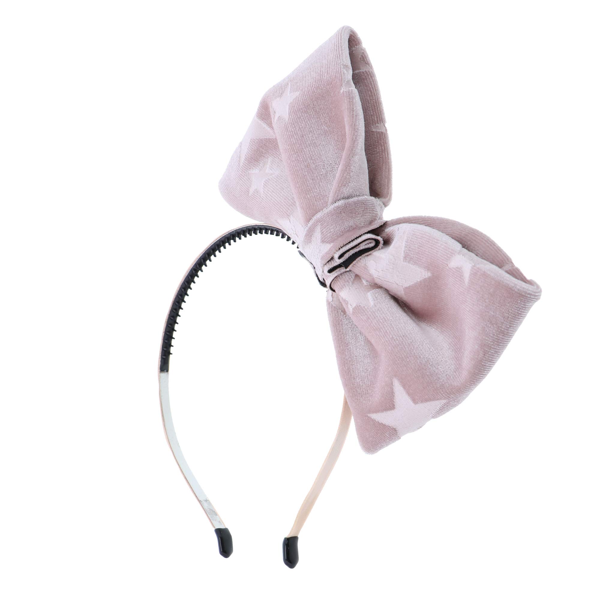 Motique Accessories Elegant Velvet Pop-Up Bow Headband with Stars for Girls - Pink | Perfect for Holiday Parties, Christmas Photos & Special Occasions