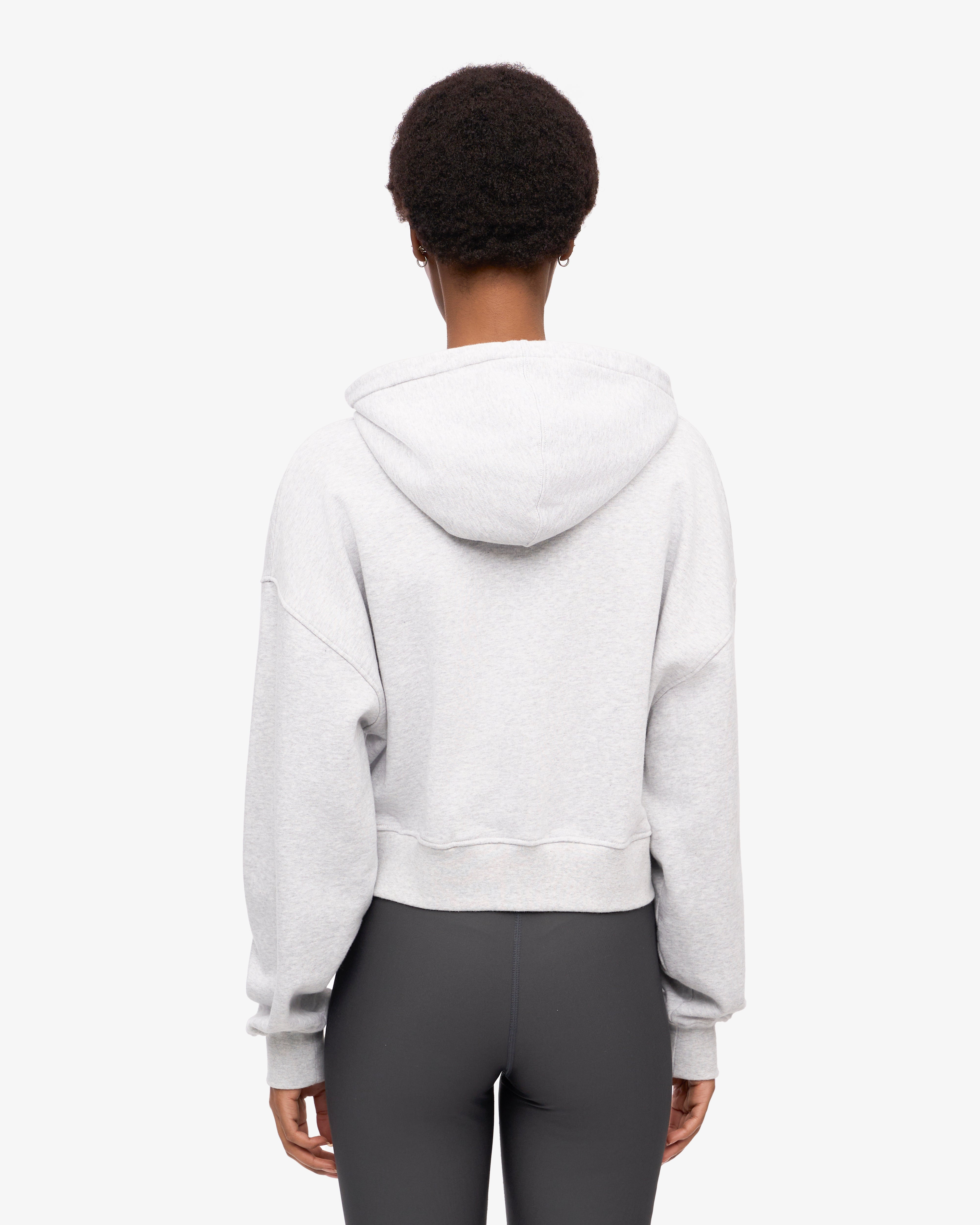 Organic Crop Zip Hoodie - Soft & Cozy Women's Pullover Sweatshirt | Snow Melange | Perfect for Casual Wear, Gym & Outdoor Activities