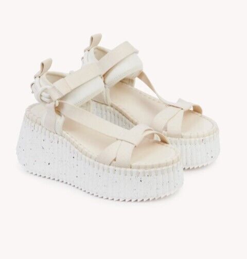 Chloé Pearly Grey Nama Wedge Women's Sandals CHC23U870Y4 00L - Stylish Summer Wedges for Beach, Vacation & Casual Outfits
