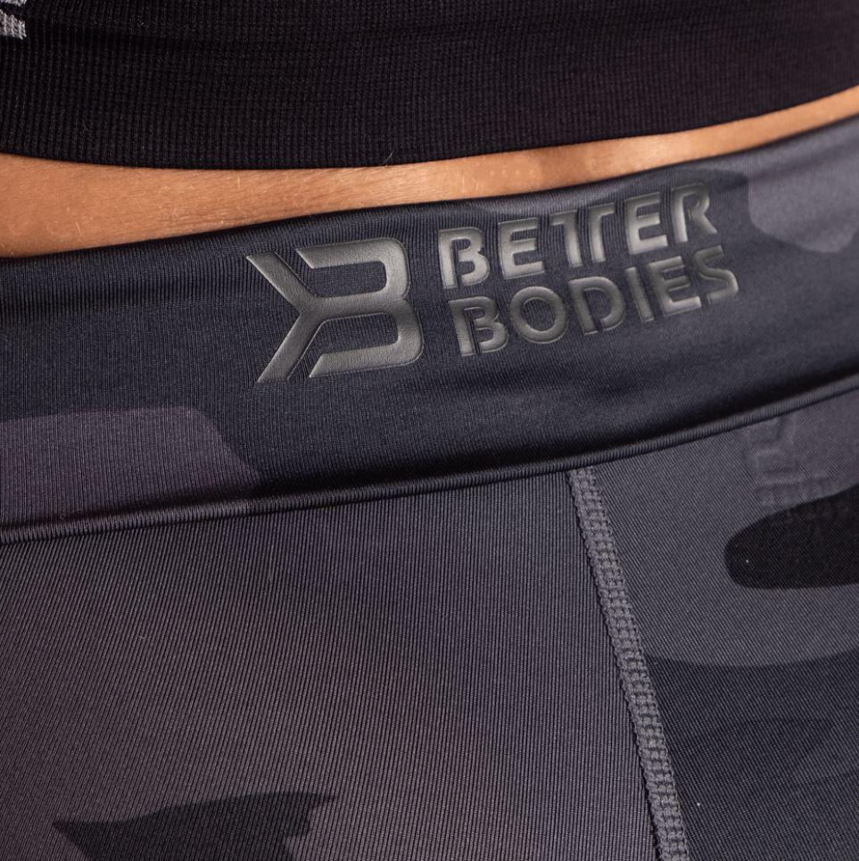 Better Bodies Gracie Hotpants - Dark Camo Print High Waist Workout Shorts for Women | Yoga, Running & Gym Fitness Apparel