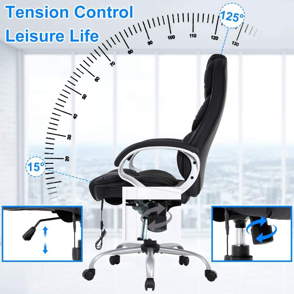 Ergonomic Office Chair with Lumbar Support & Massage Function - Adjustable High Back PU Leather Desk Chair, Rolling Swivel & Armrests for Home Office, Gaming, Study & Workspace Comfort