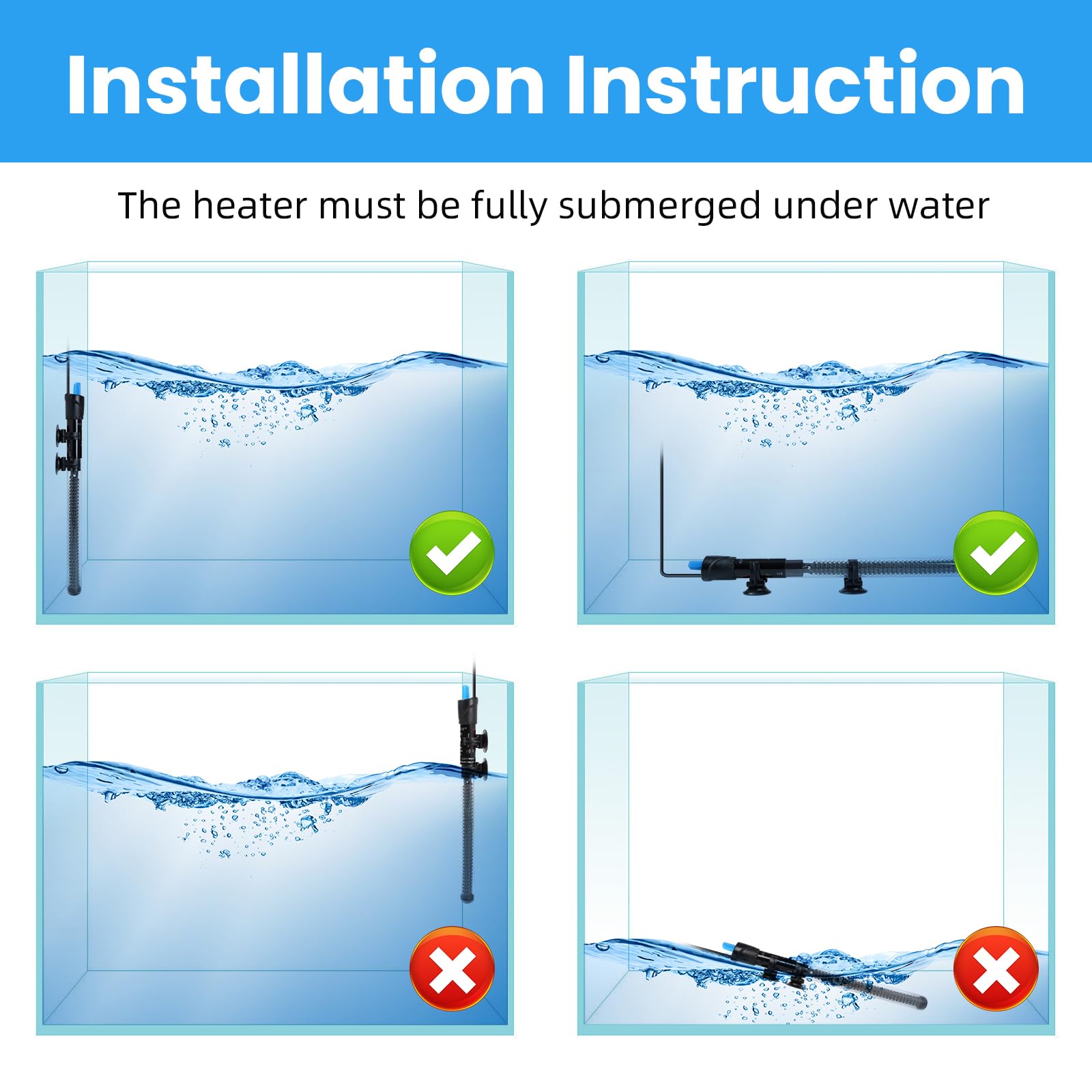 AQUANEAT 25W Adjustable Submersible Aquarium Heater with Thermometer - Reliable Fish Tank Water Heater for Tropical Fish, Betta, Goldfish & Marine Tanks - Perfect for Home, Office & Pet Store Aquariums
