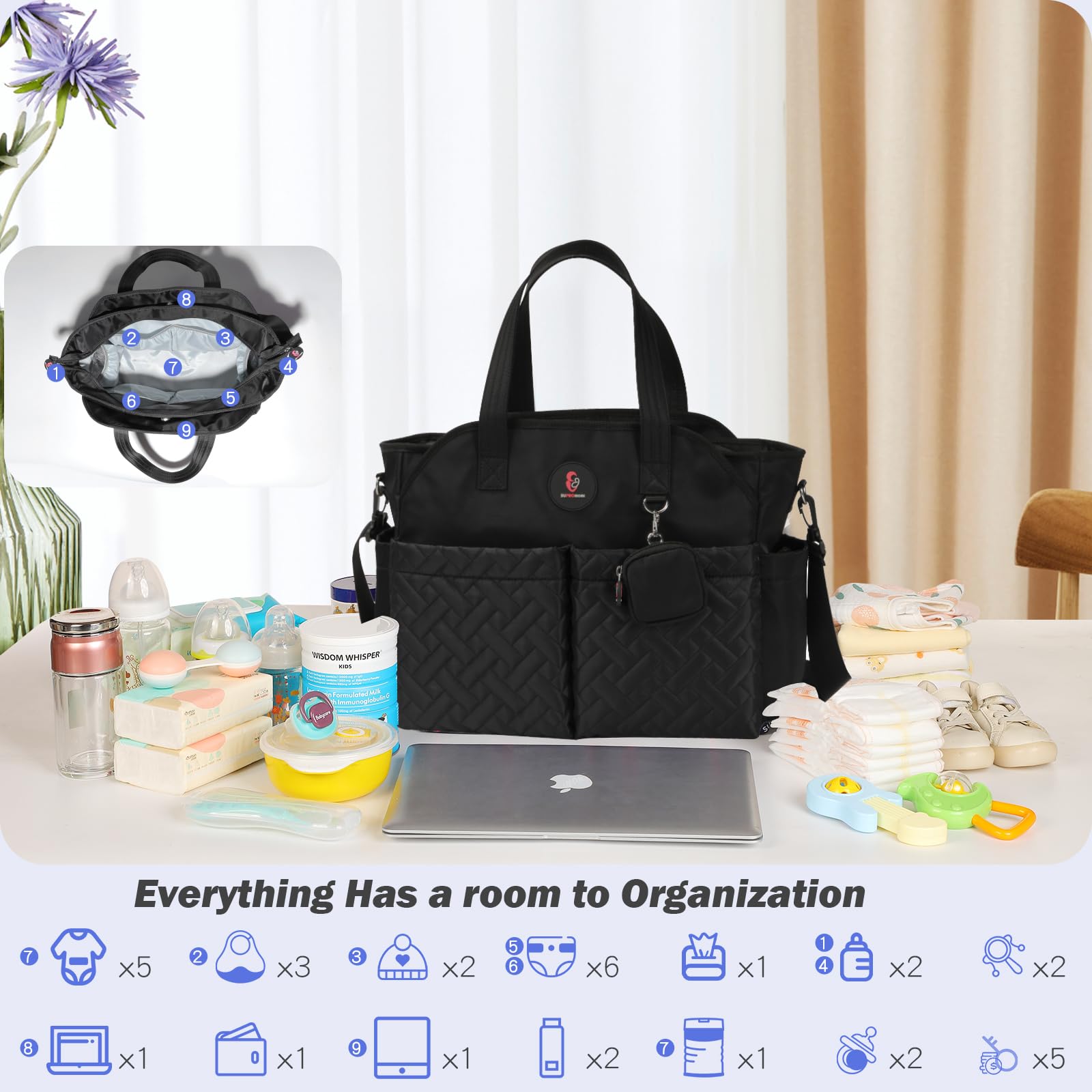 Stylish Large Diaper Bag Tote for Boys & Girls - Spacious Baby Bag with Shoulder Strap for Moms | Perfect for Travel, Daycare & On-the-Go Parenting