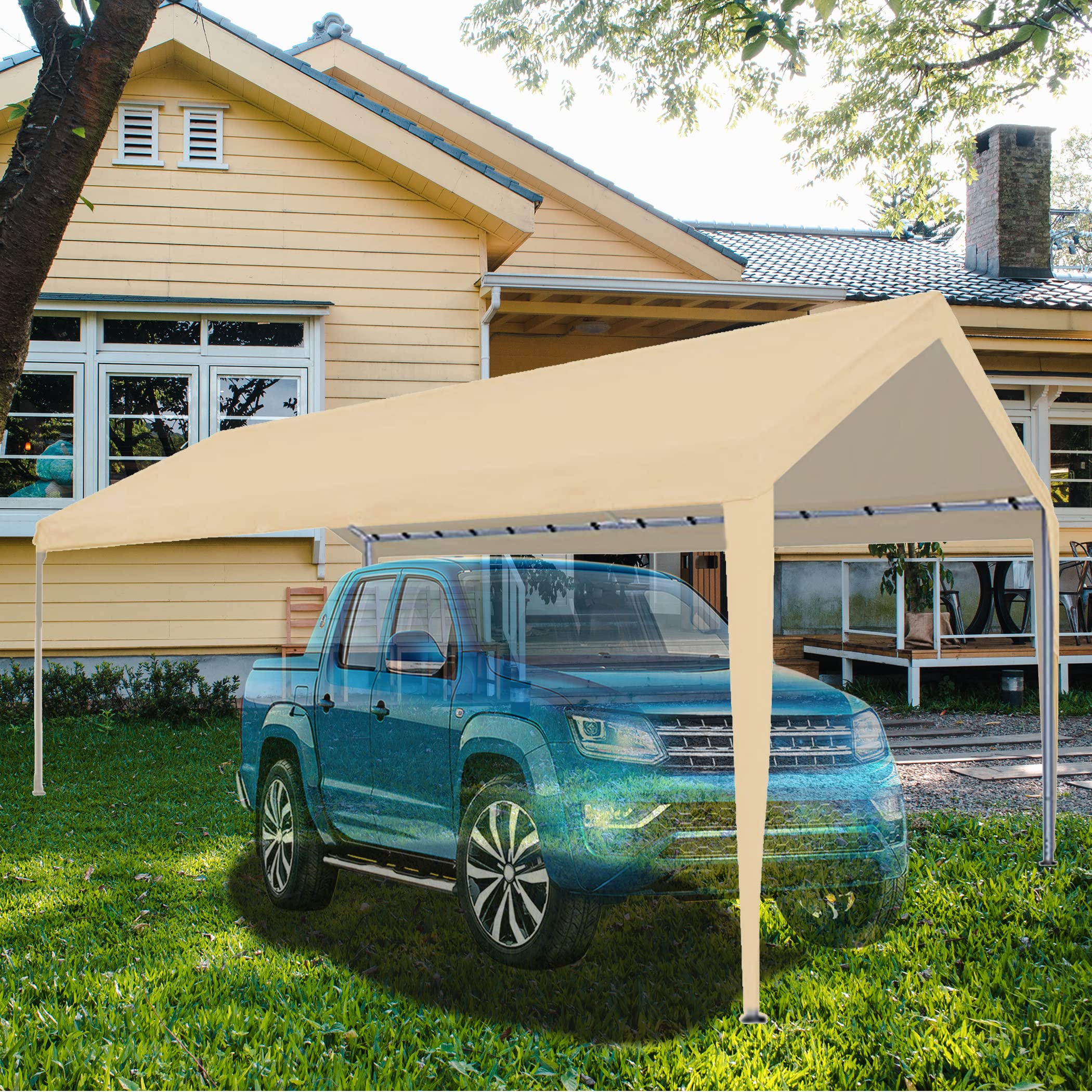 10x20 ft Beige Carport Replacement Canopy - UV Protection & Waterproof Cover for Boats, Parties, Weddings, Gardens & Outdoor Camping - Top Only (Frame Not Included) - Perfect for Outdoor Events, Vehicle Shelter & Backyard Protection